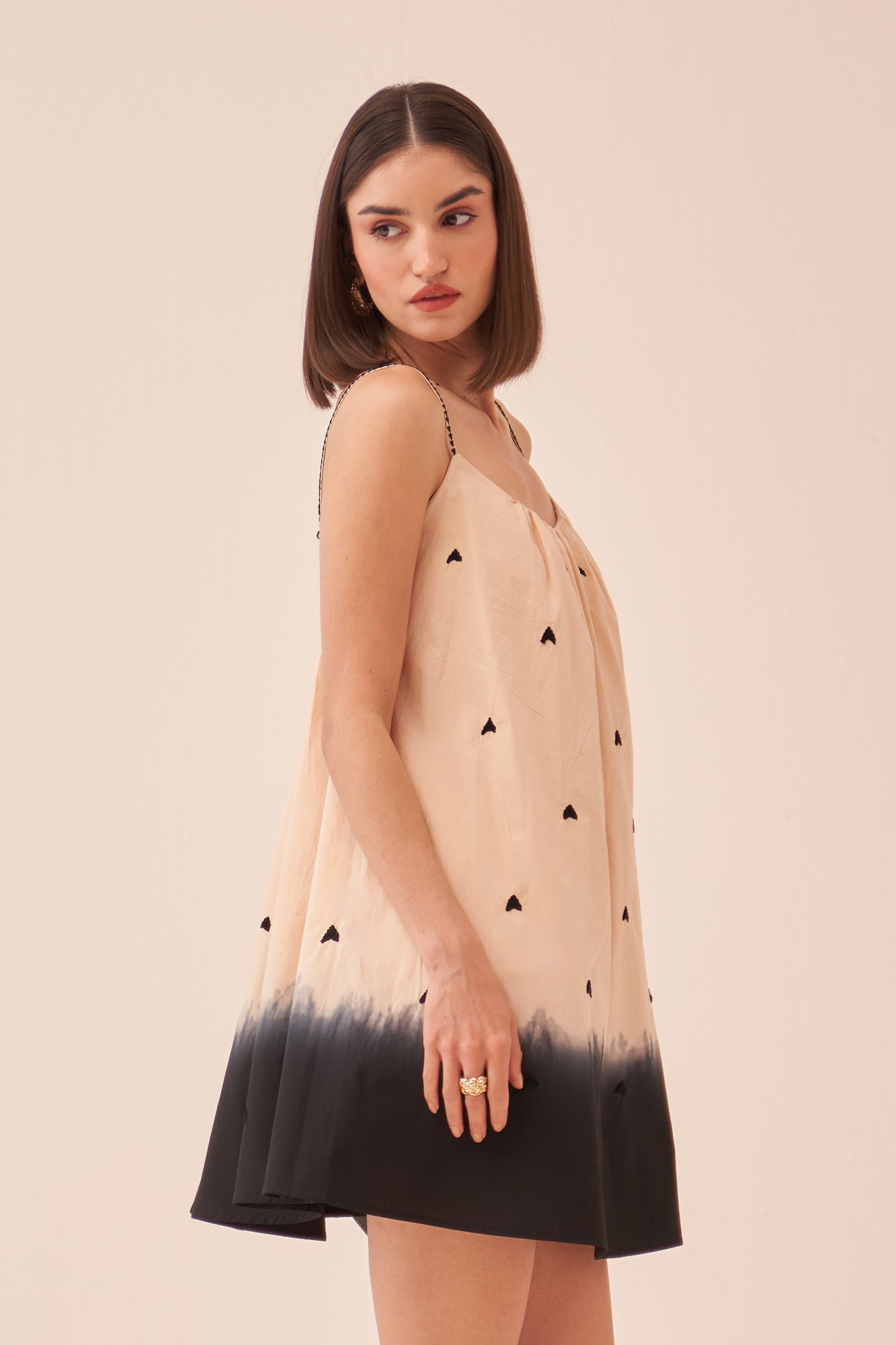 CASABLANCA ECRU COTTON POPLIN DIP DYED DRESS WITH THREAD EMBROIDERY