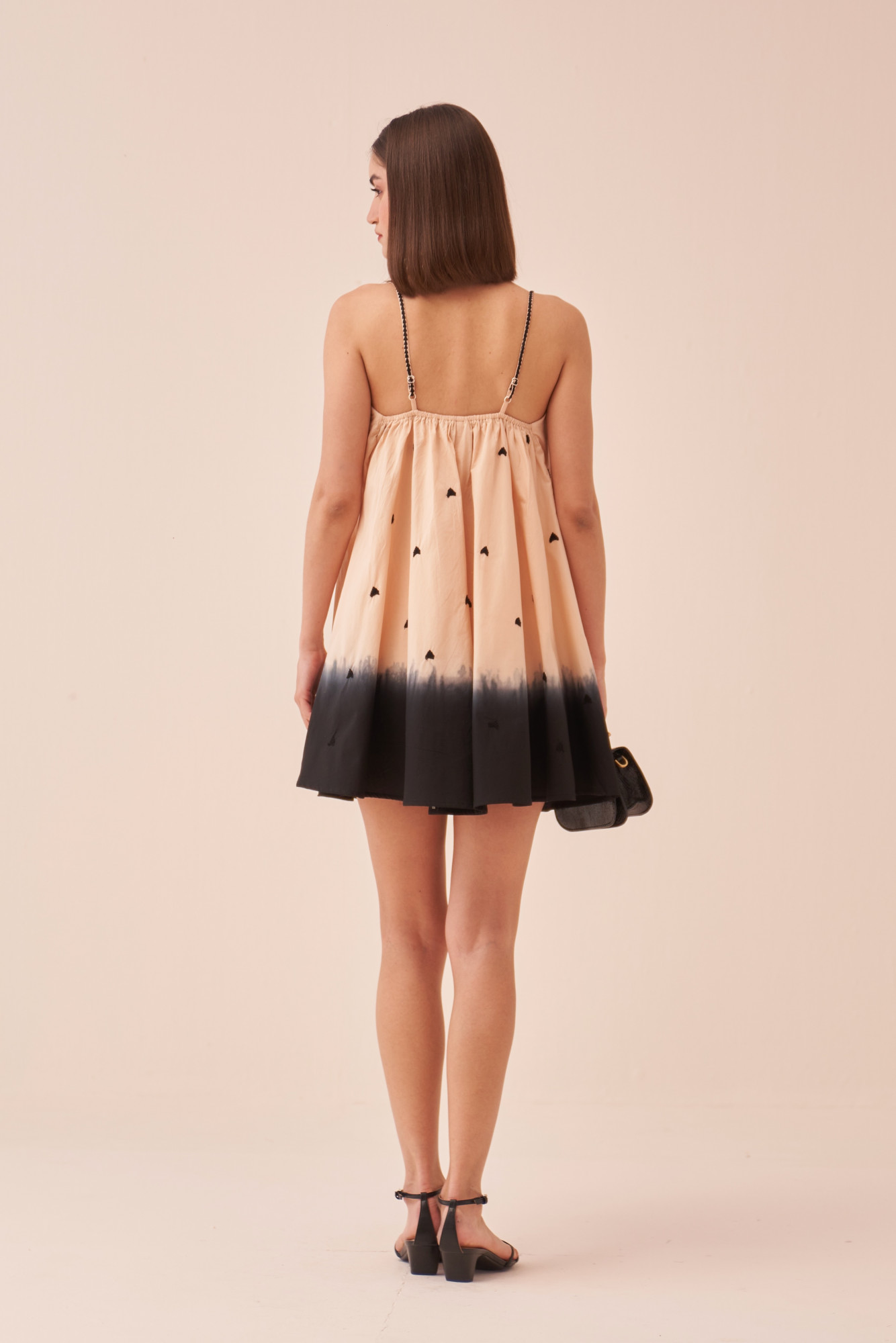 CASABLANCA ECRU COTTON POPLIN DIP DYED DRESS WITH THREAD EMBROIDERY