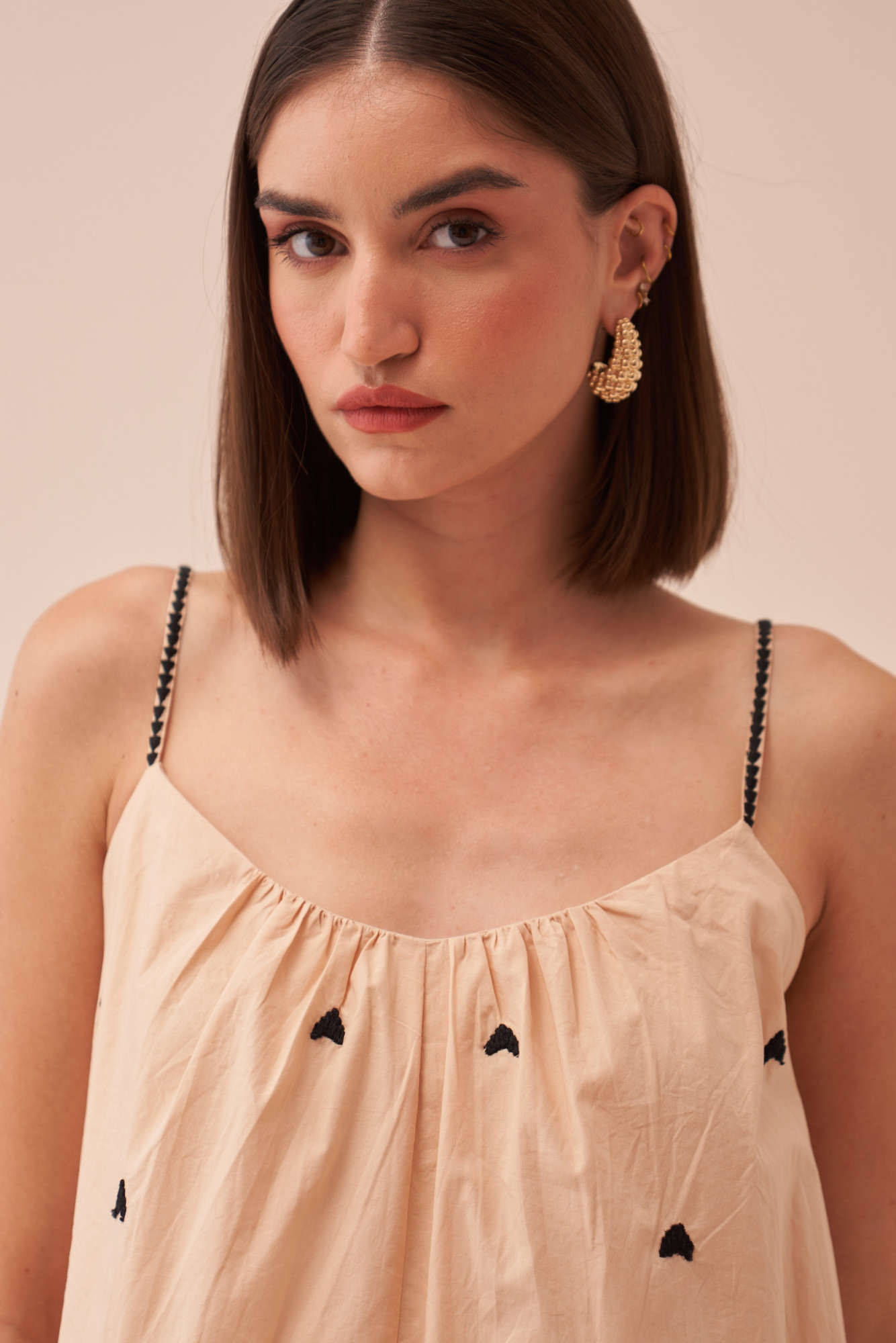 CASABLANCA ECRU COTTON POPLIN DIP DYED DRESS WITH THREAD EMBROIDERY