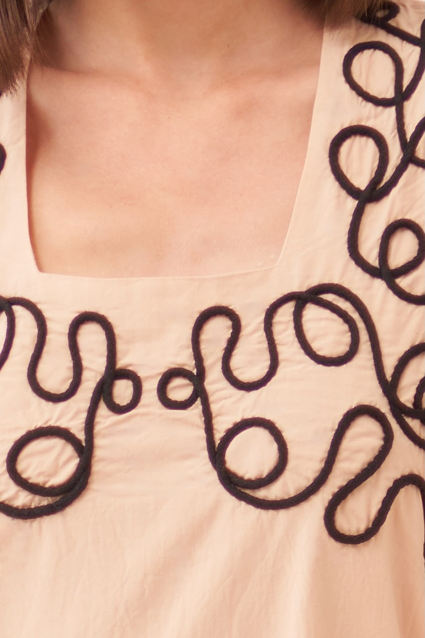 CASABLANCA ECRU POPLIN MIDI LENGTH DIP DYE DRESS WITH DORI HAND EMBROIDERY