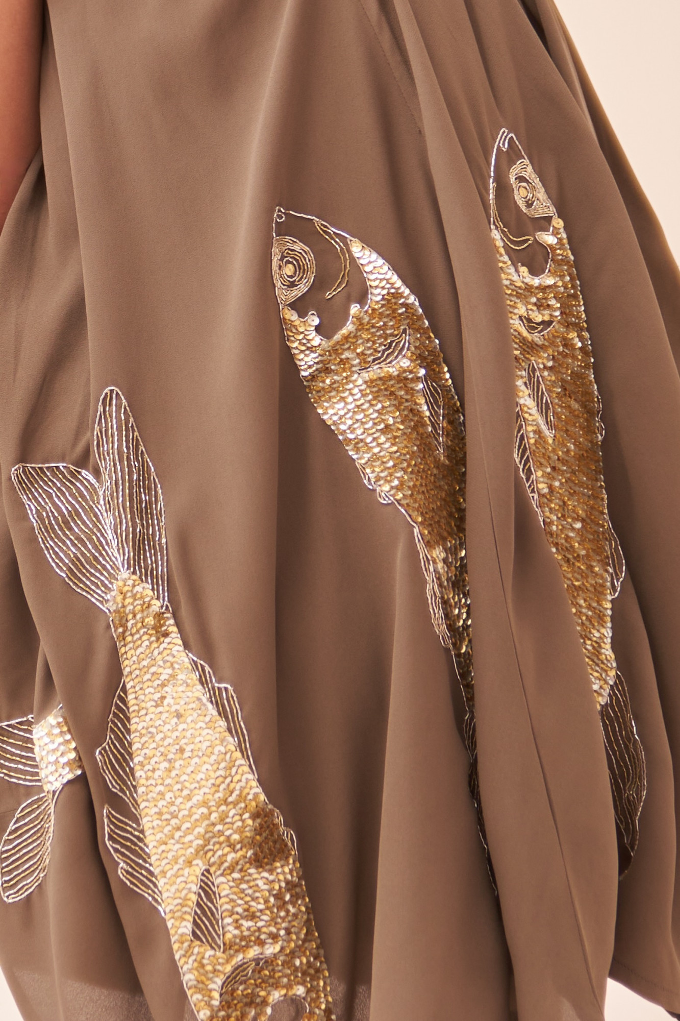 CASABLANCA CHARCOAL COLOUR DRESS WITH SEQUIN AND DABKA FISH MOTIF HAND EMBROIDERY