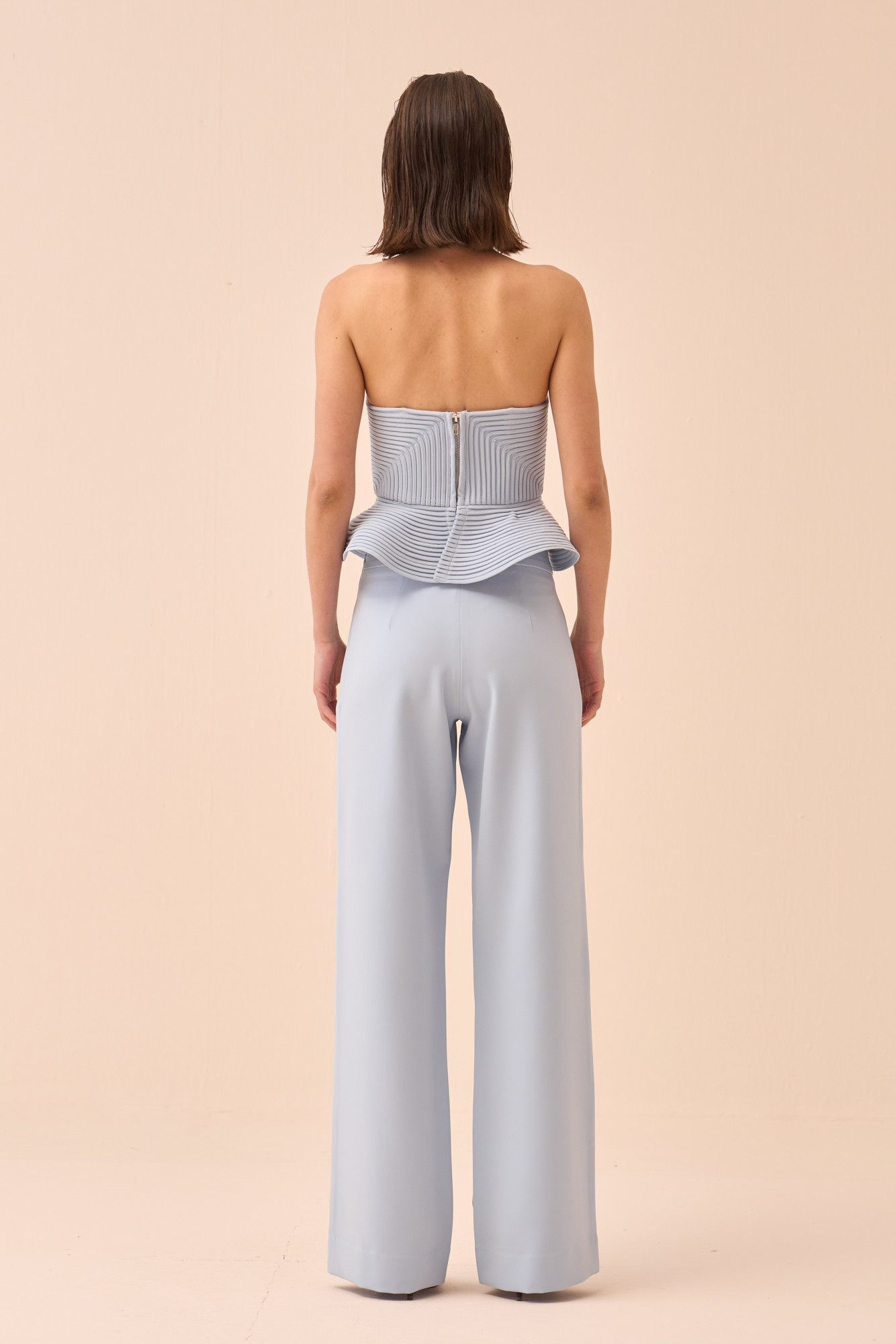 CASABLANCA POWDER BLUE COLOUR CORSET AND PANT CO-ORD SET WITH SELF FABRIC PIPING DETAILING