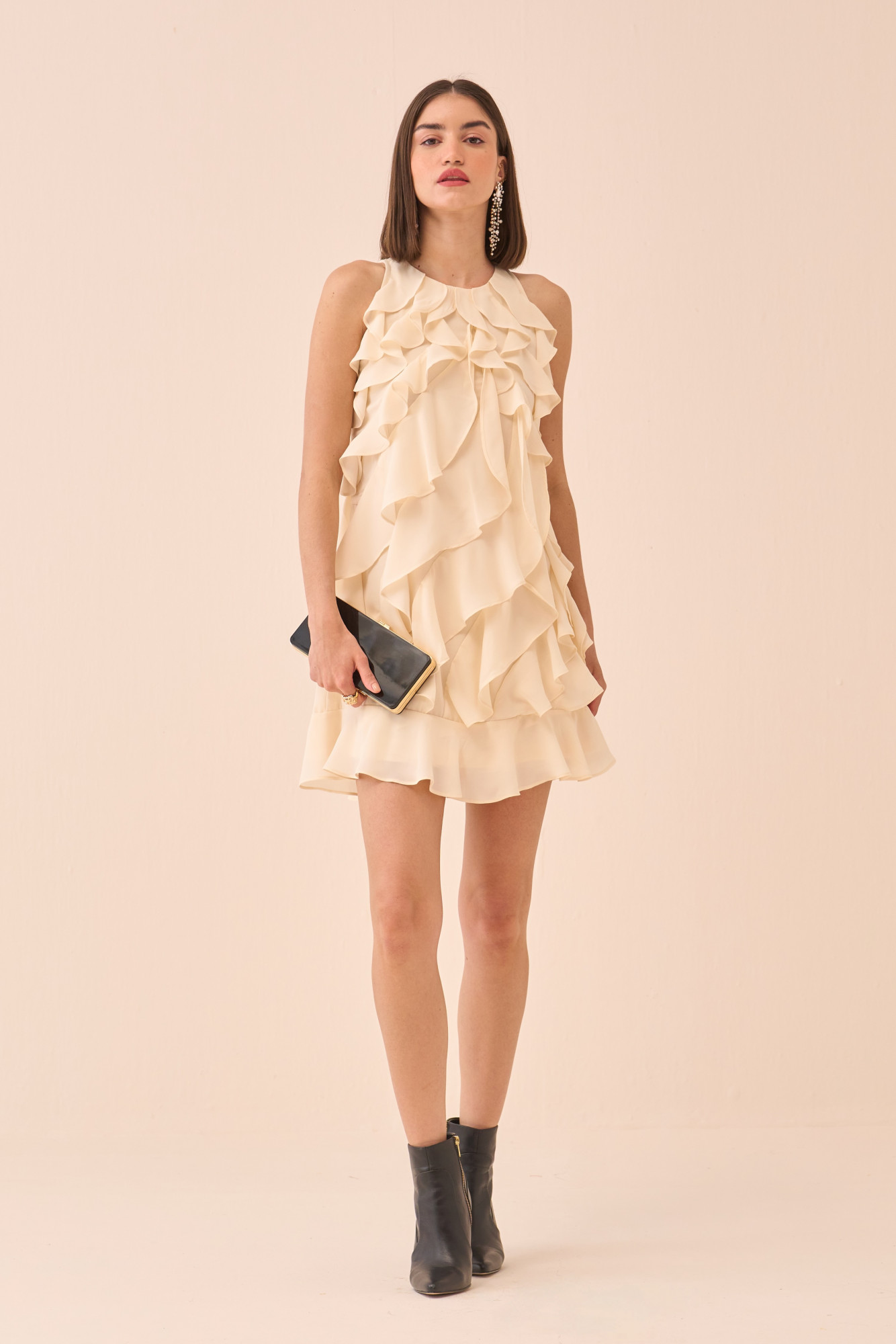 CASABLANCA CREAM COLOUR DRESS WITH RUFFLE DETAILING ALL OVER