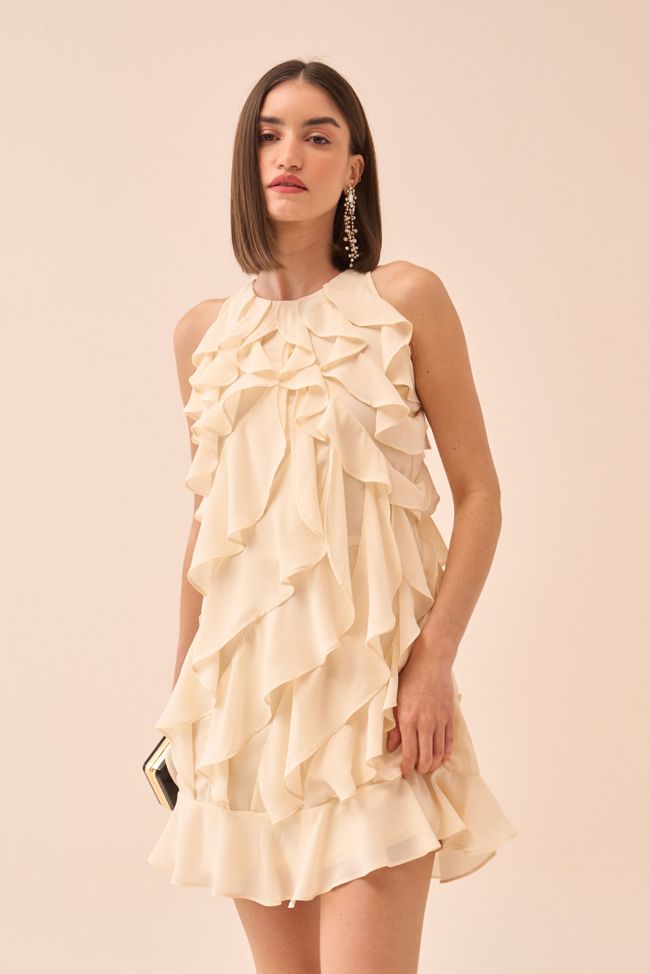 CASABLANCA CREAM COLOUR DRESS WITH RUFFLE DETAILING ALL OVER