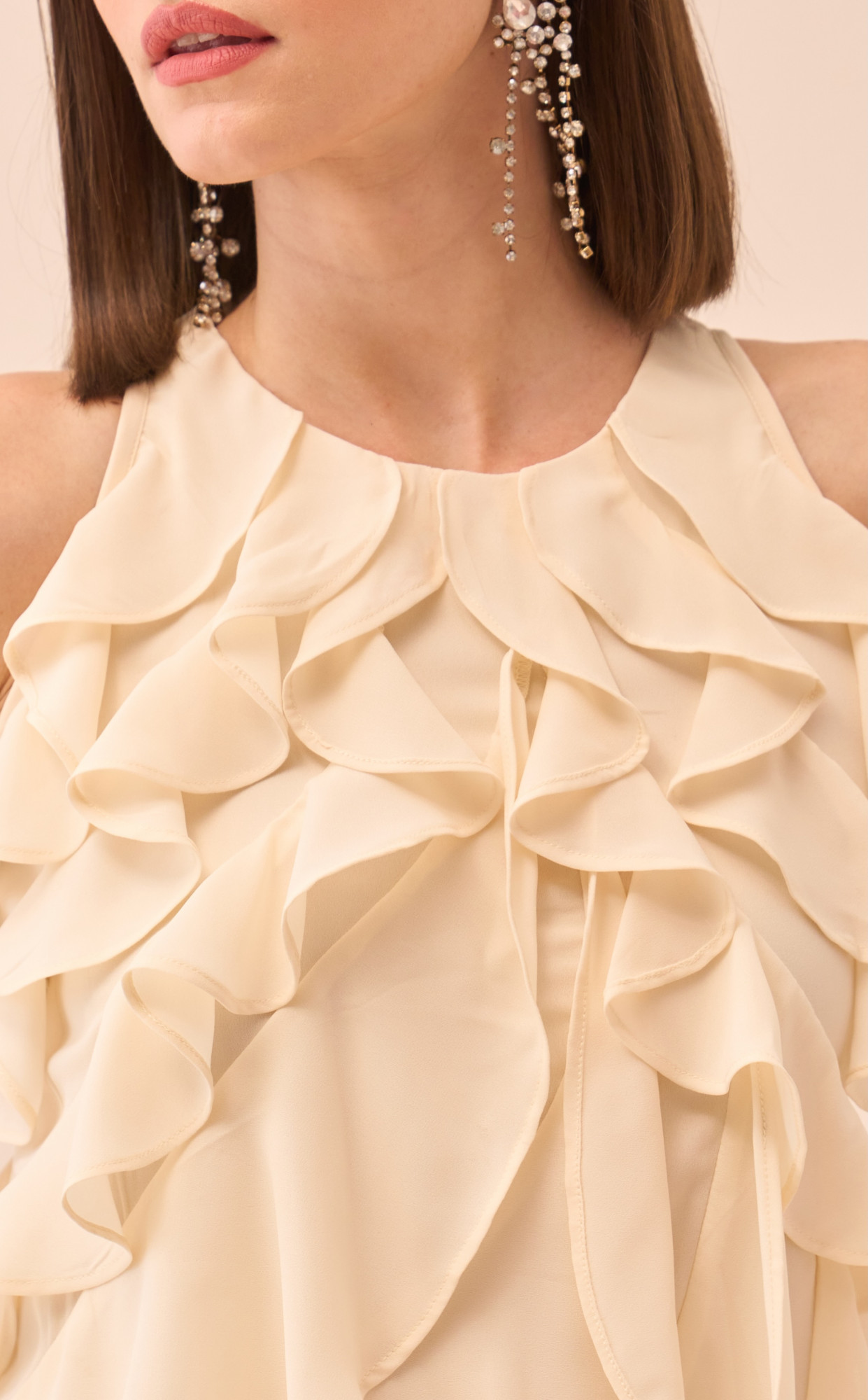 CASABLANCA CREAM COLOUR DRESS WITH RUFFLE DETAILING ALL OVER