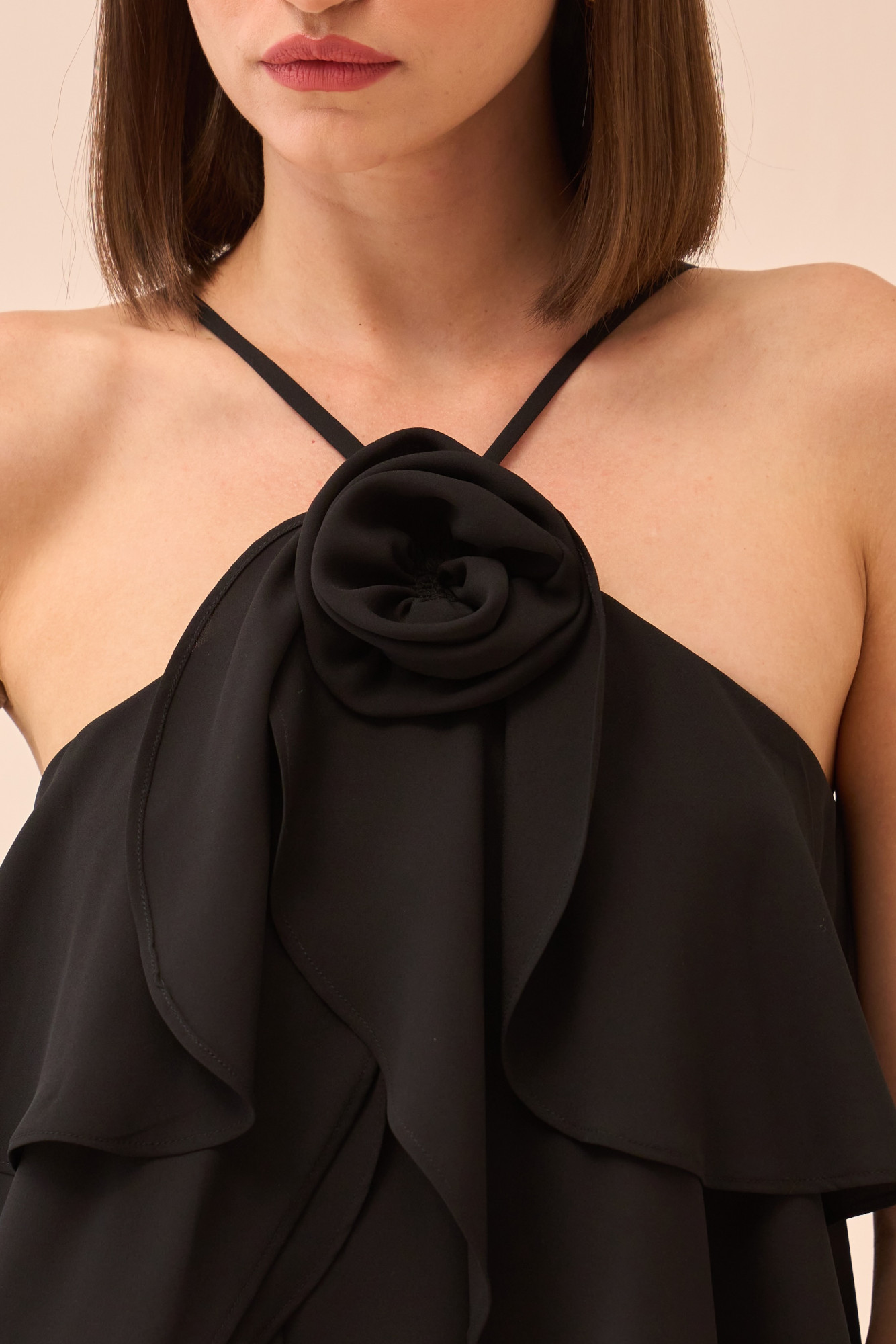 CASABLANCA BLACK COLOUR ALL OVER RUFFLE DETAIL TANK TOP