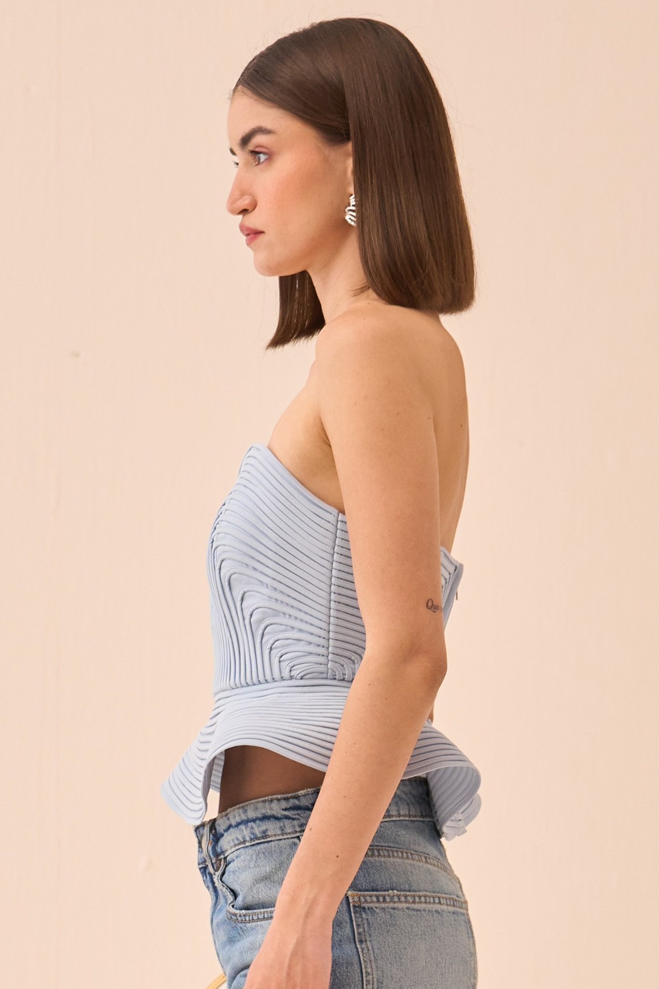 CASABLANCA POWDER BLUE COLOUR CORSET WITH SELF FABRIC PIPING DETAILING