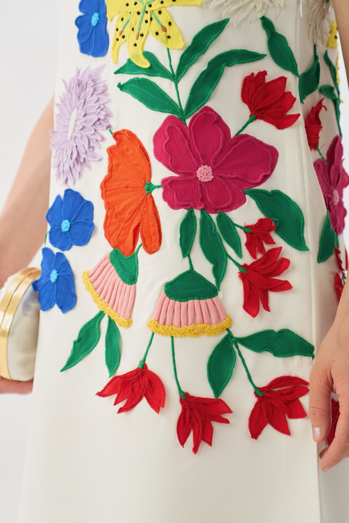 GARDEN OF SICILIA WHITE COLOR SHIFT DRESS WITH MULTI COLOR FLORAL DELICATE EMBROIDERY