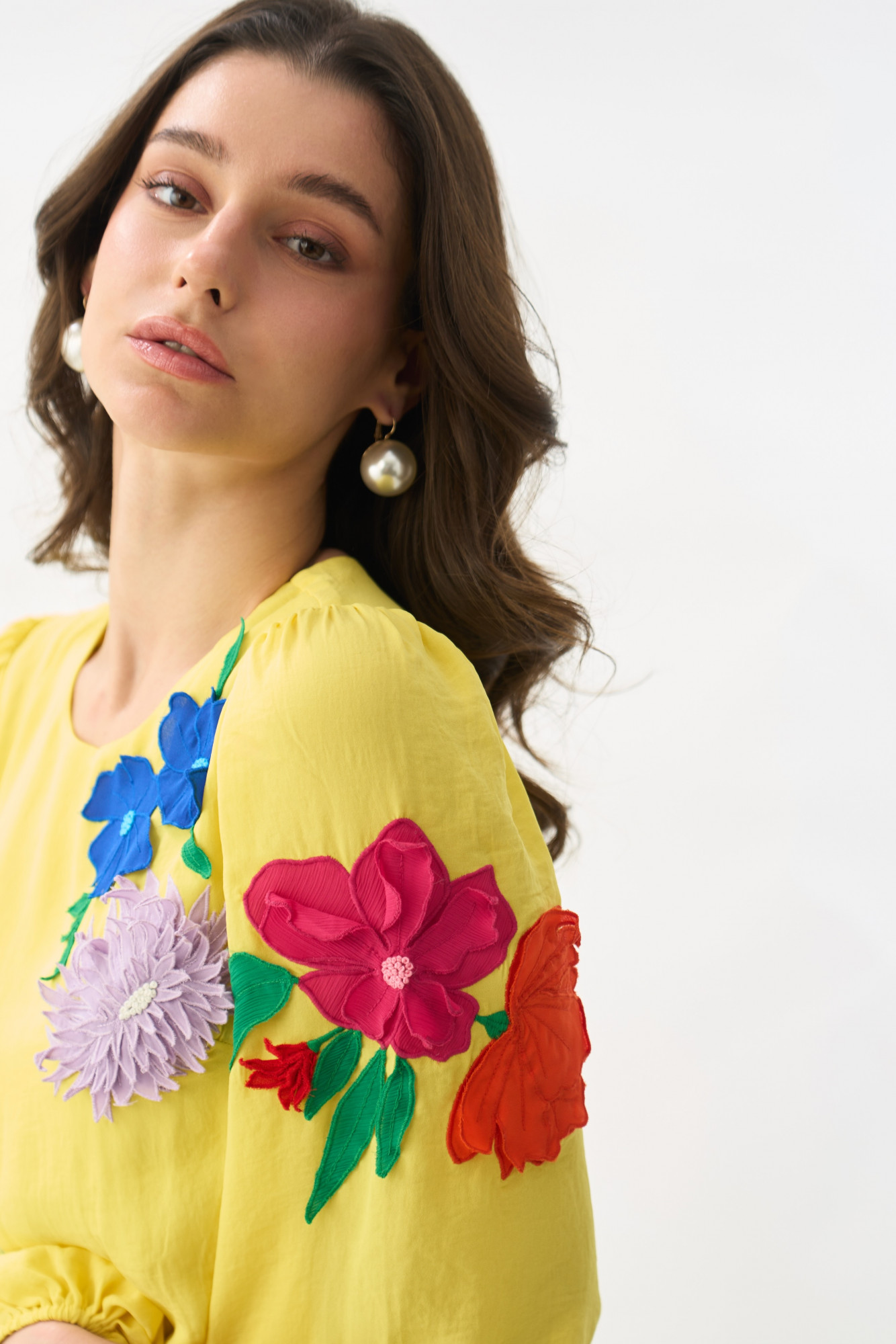 GARDEN OF SICILIA YELLOW COLOR MAXI DRESS WITH DELICATE MULTI COLOR FLORAL EMBROIDERY ALL OVER