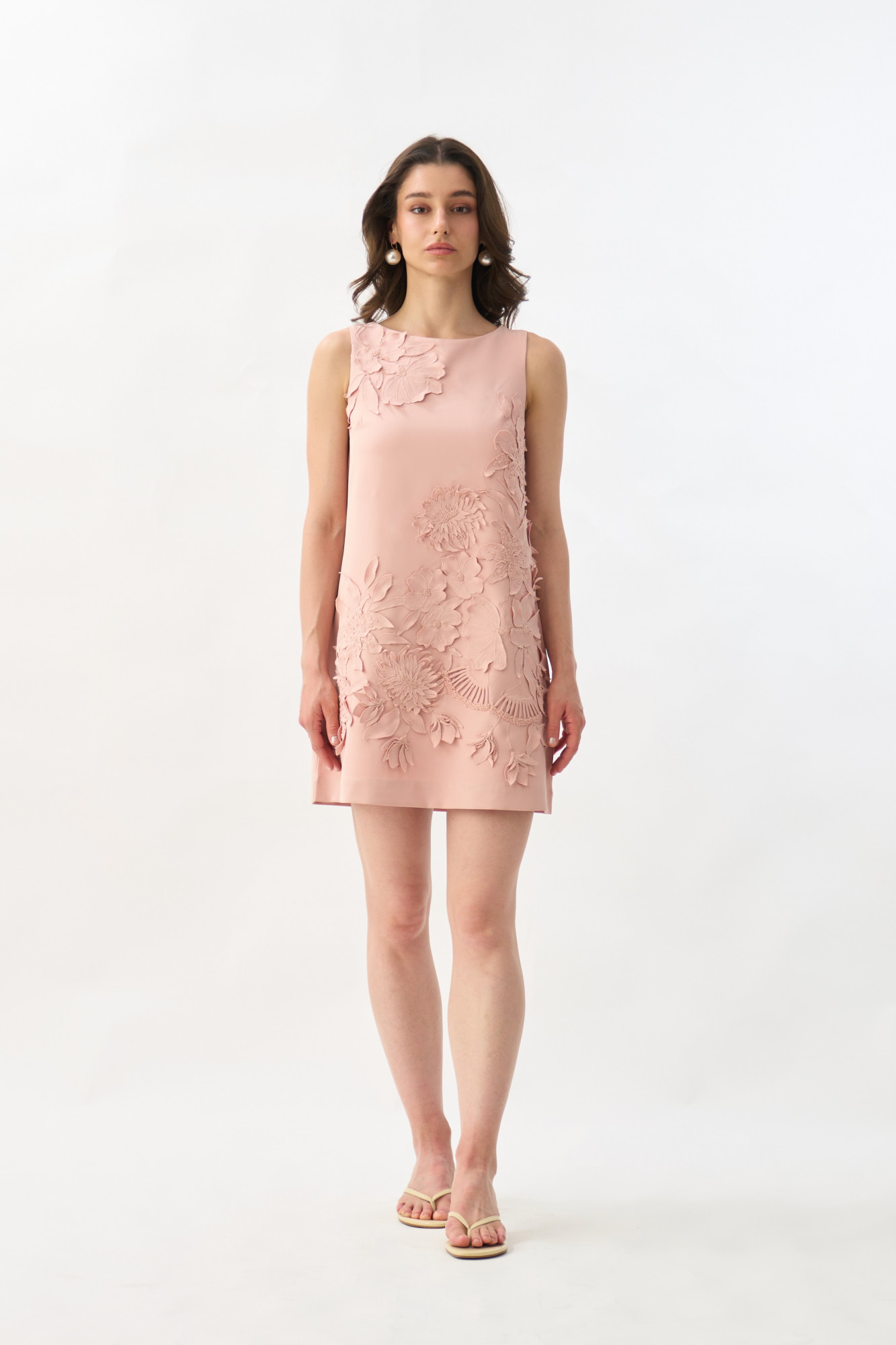GARDEN OF SICILIA BLUSH PINK COLOR SHIFT DRESS WITH DELICATE FLORAL EMBROIDERY