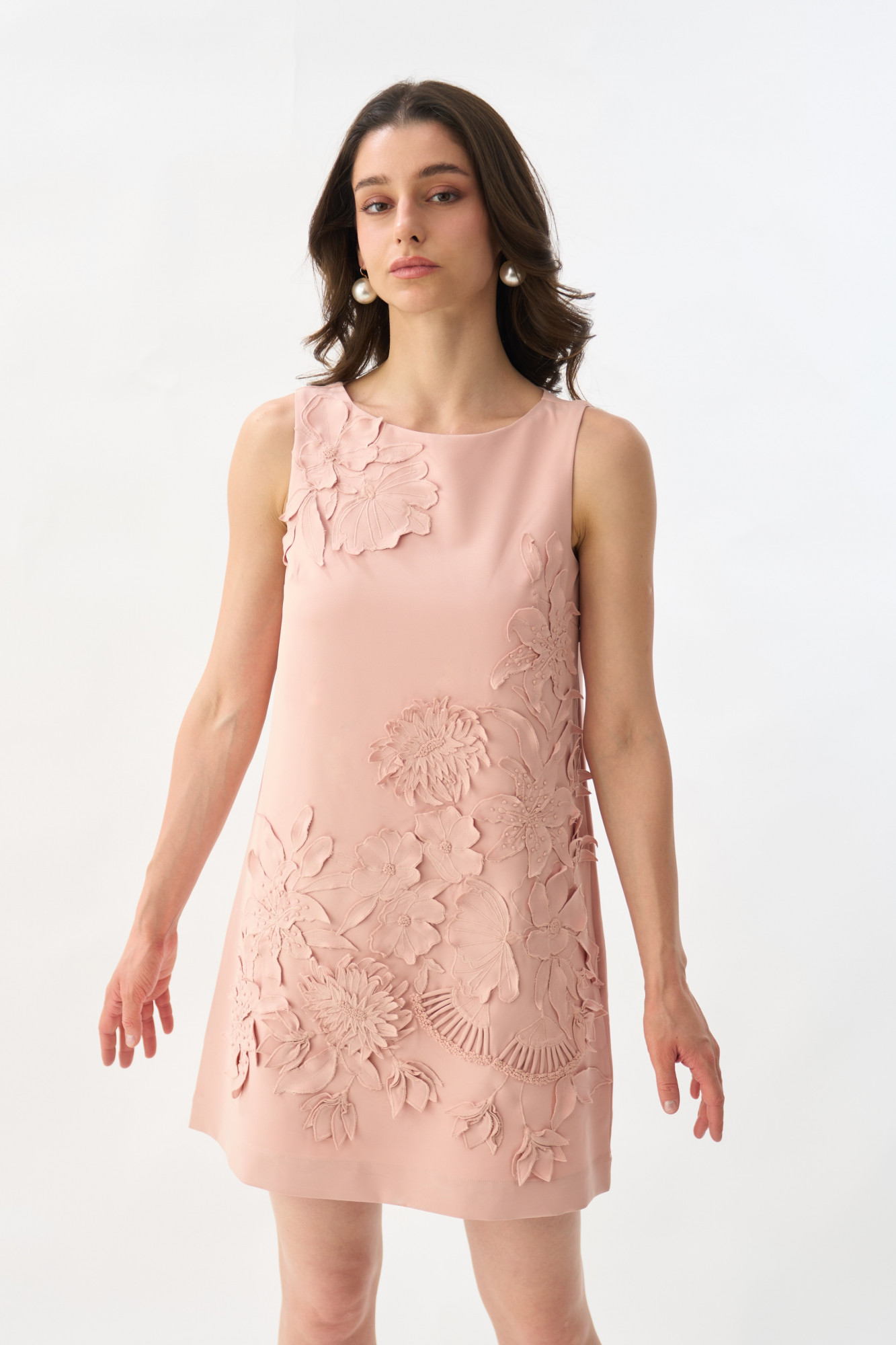 GARDEN OF SICILIA BLUSH PINK COLOR SHIFT DRESS WITH DELICATE FLORAL EMBROIDERY