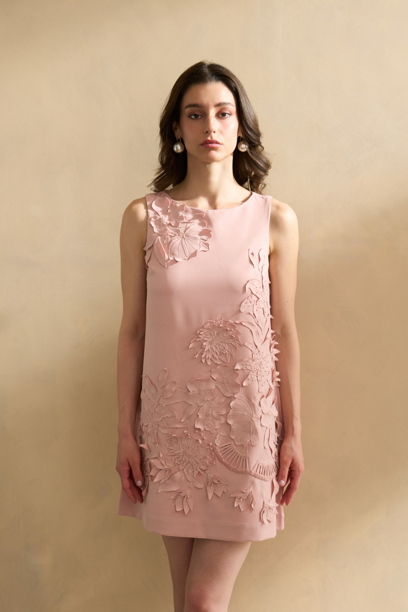 GARDEN OF SICILIA BLUSH PINK COLOR SHIFT DRESS WITH DELICATE FLORAL EMBROIDERY
