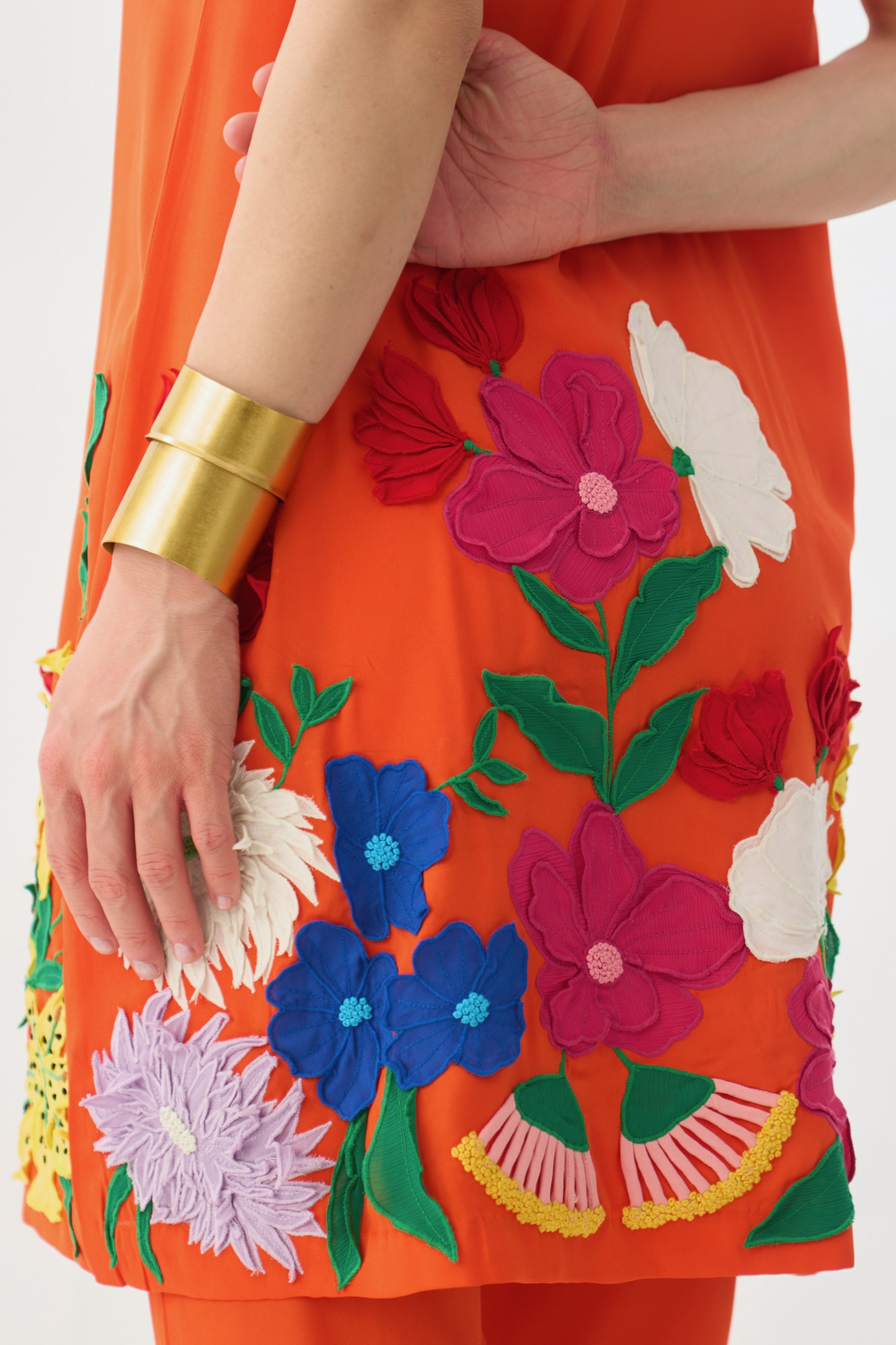 GARDEN OF SICILIA TANGERINE COLOR TUNIC AND PANT CO-ORD SET WITH DELICATE  FLORAL EMBROIDERY