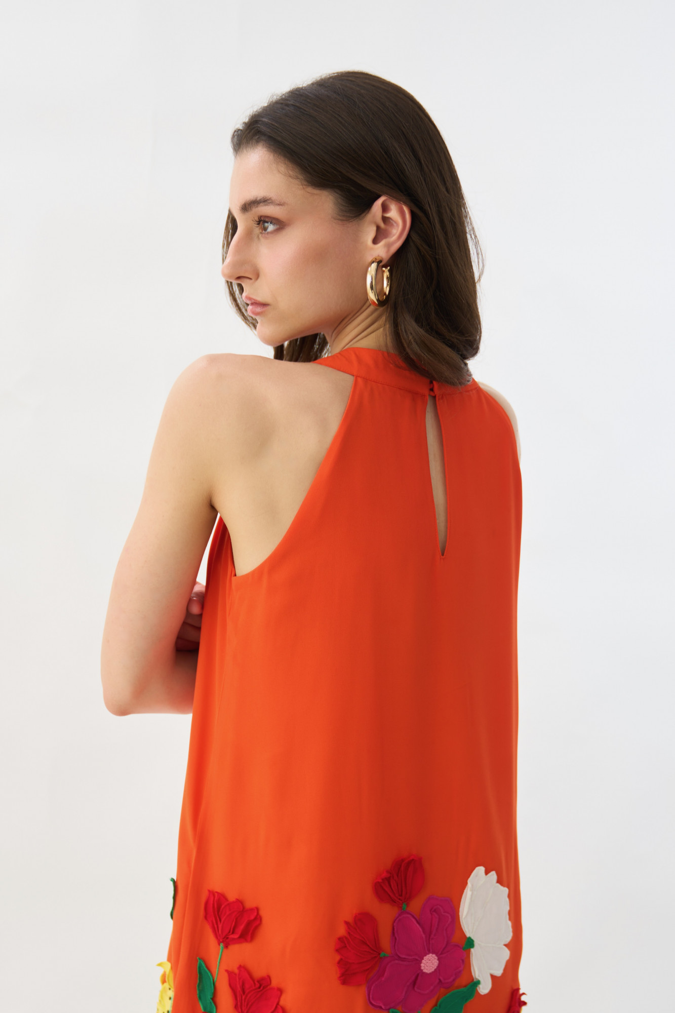 GARDEN OF SICILIA TANGERINE COLOR TUNIC AND PANT CO-ORD SET WITH DELICATE FLORAL EMBROIDERY