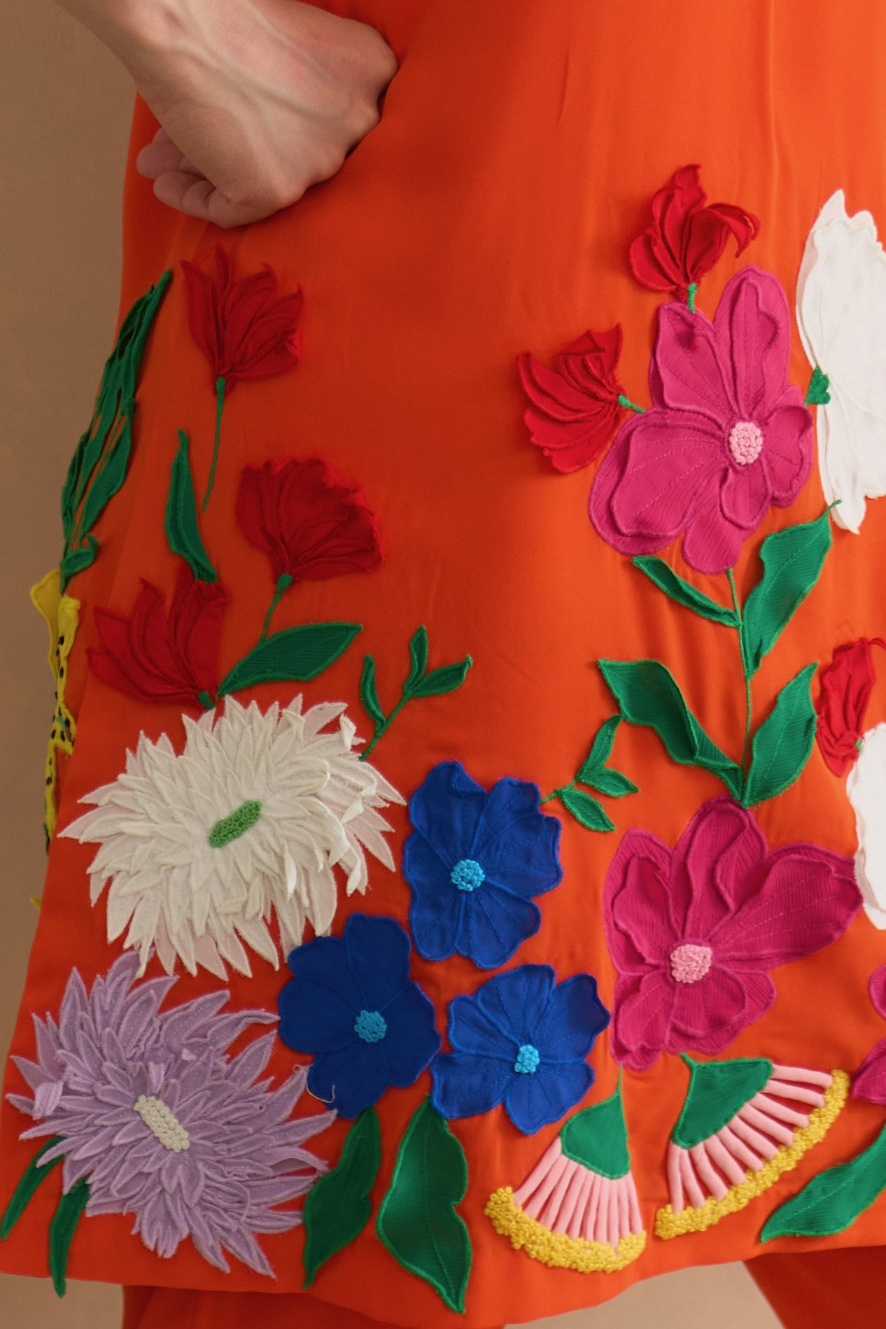 GARDEN OF SICILIA TANGERINE COLOR TUNIC AND PANT CO-ORD SET WITH DELICATE FLORAL EMBROIDERY