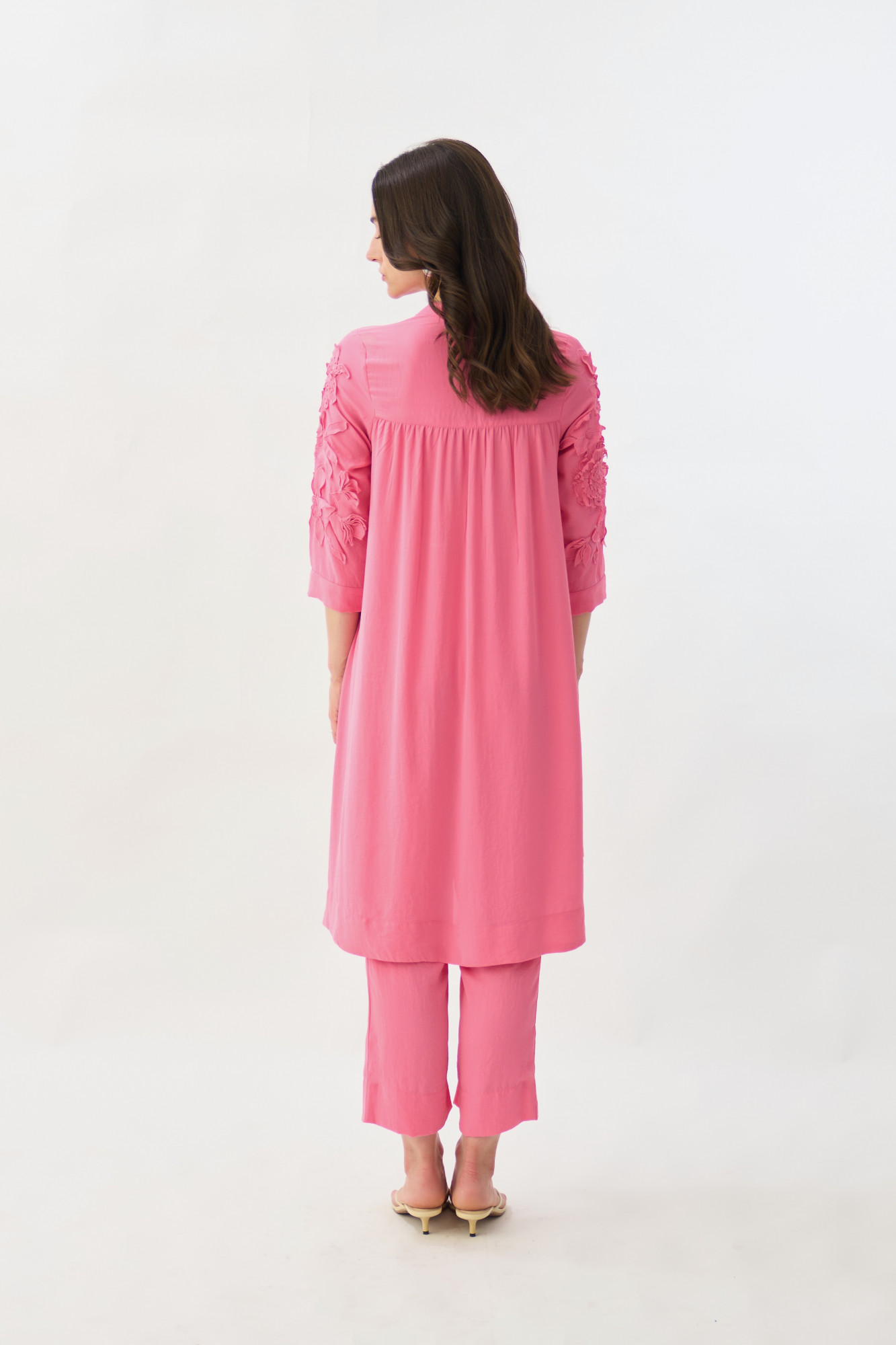 GARDEN OF SICILIA PINK TUNIC AND PANT CO-ORD SET WITH DELICATE FLORAL EMBROIDERY
