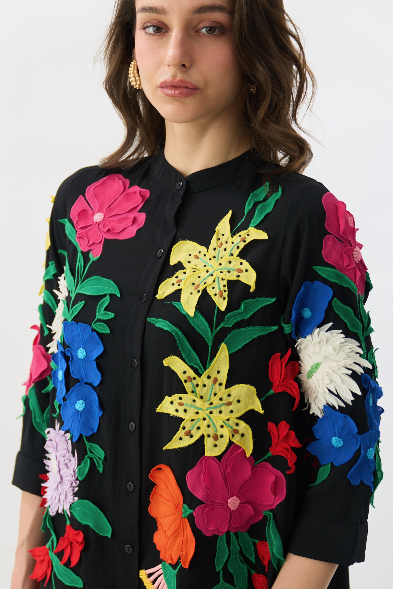 GARDEN OF SICILIA BLACK TUNIC AND PANT CO-ORD SET WITH MULTI COLOR FLORAL EMBROIDERY