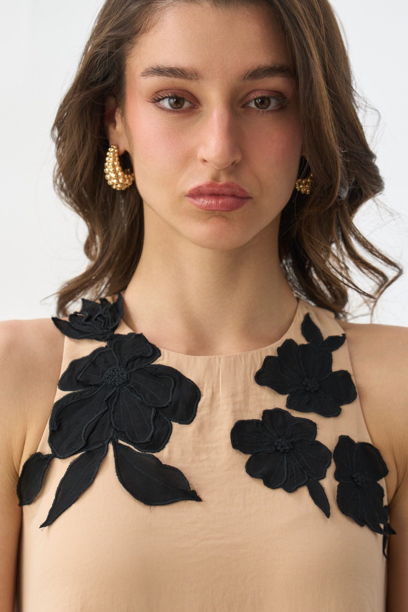 GARDEN OF SICILIA BEIDE COLOR EMBROIDERED TOP WITH BLACK COLOR PANT CO-ORD SET
