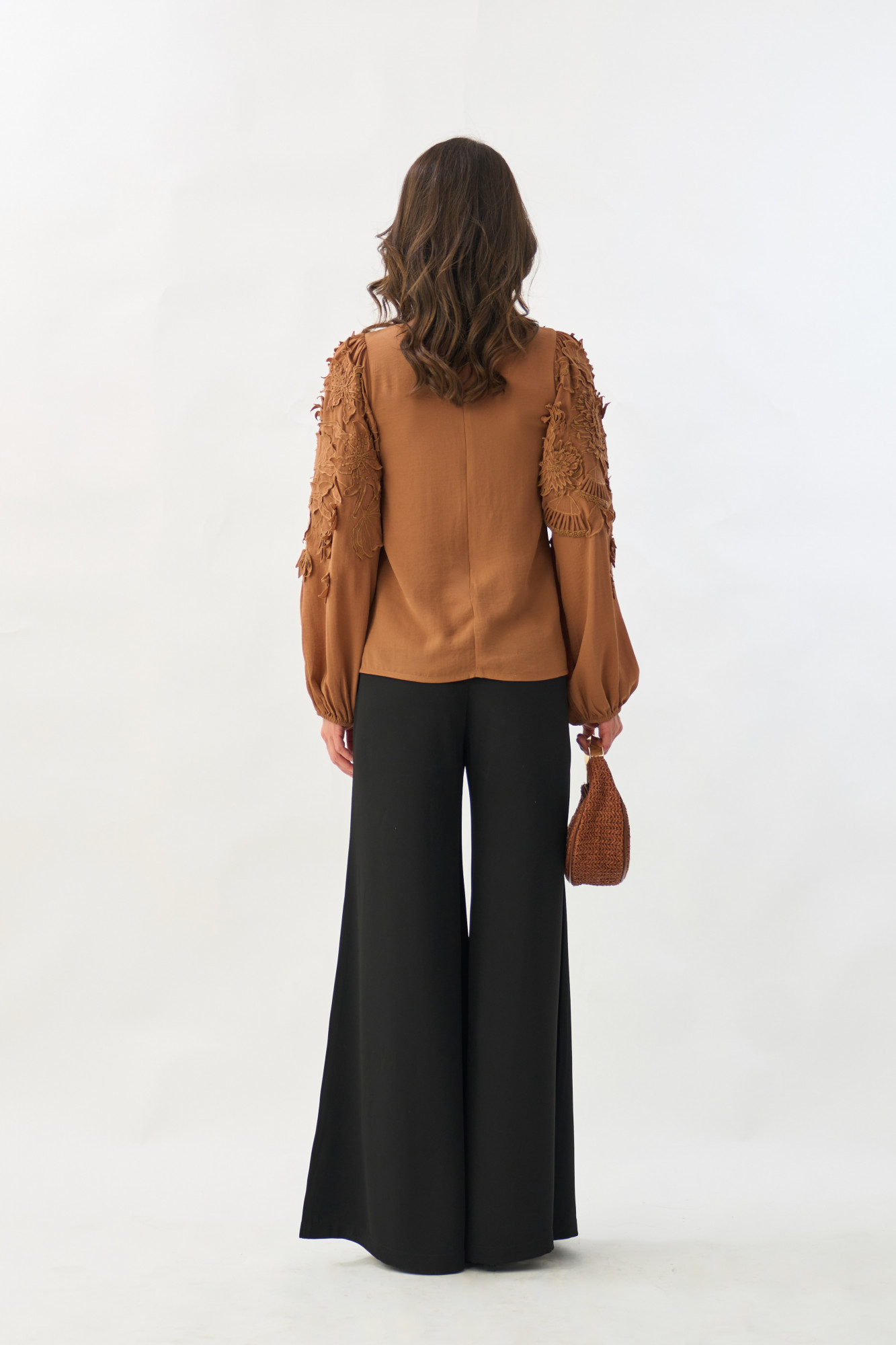 GARDEN OF SICILIA BROWN COLOR FULL SLEEVES TOP WITH DELICATE FLORAL EMBROIDERY