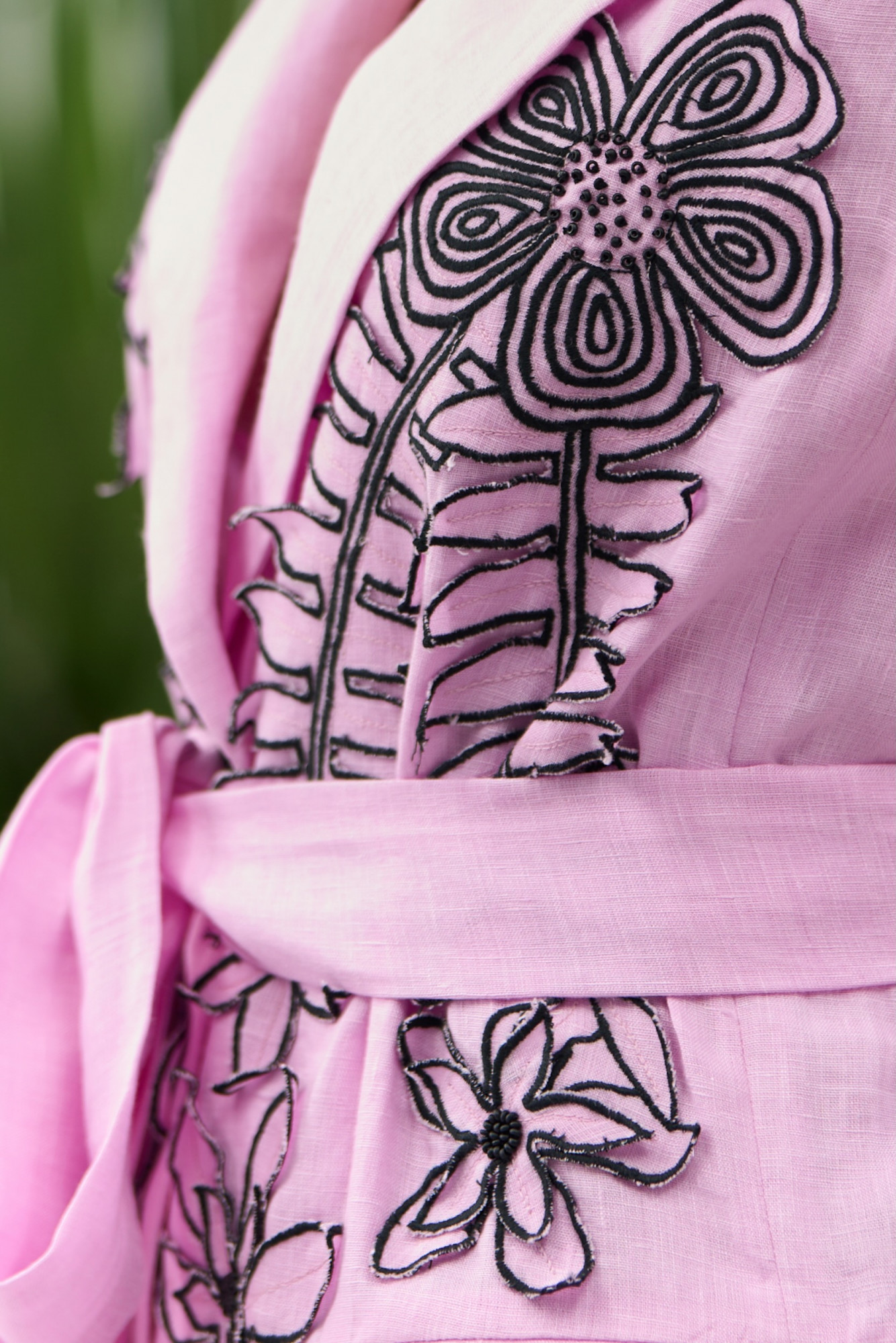 ATELIER RIVIERA LILAC COLOR COTTON LINEN SLEEVELESS JACKET PANTS CO-ORD SET WITH 3D FLOWER EMBROIDERY