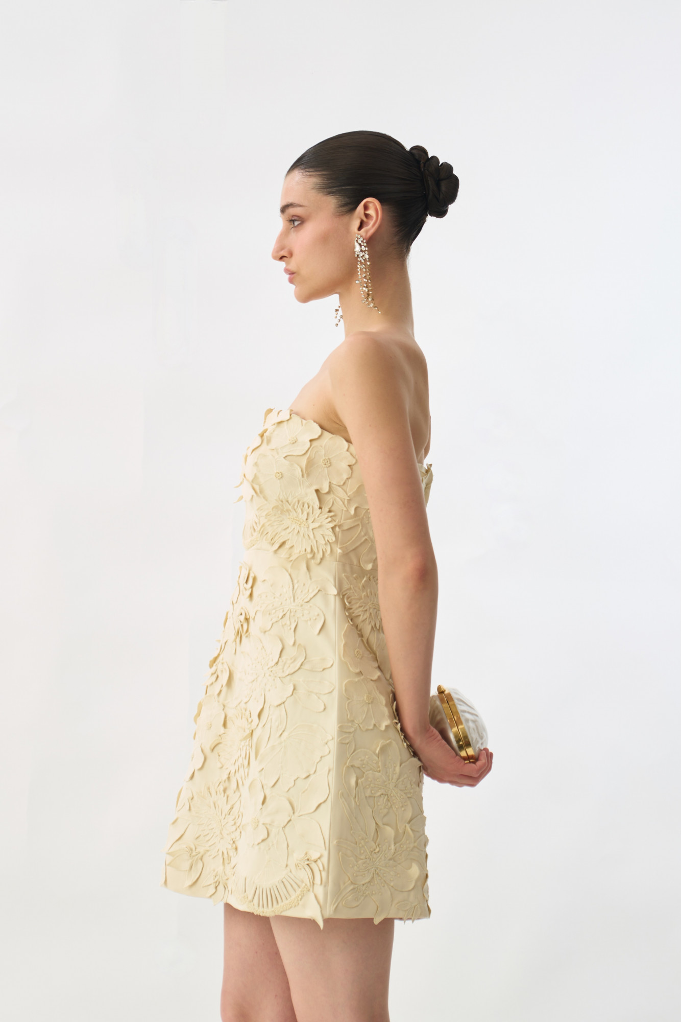 GARDEN OF SICILIA  CREAM COLOR OFF SHOULDER CORSET DRESS WITH DELICATE FLORAL EMBROIDERY ALL OVER