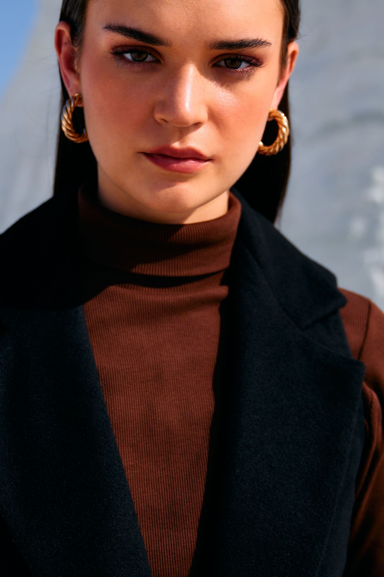 MATERIAL GIRL 02 JADE BLACK FELT FABRIC SLEEVELESS WINTER LAPEL JACKET