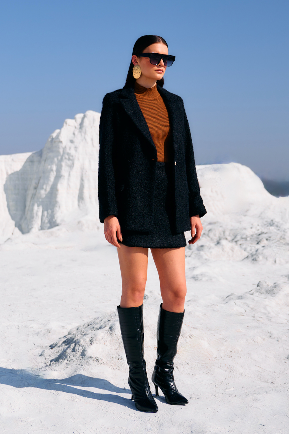 MATERIAL GIRL BLACK COLOR SHERPA FABRIC JACKET AND SKIRT WINTER CO-ORD SET