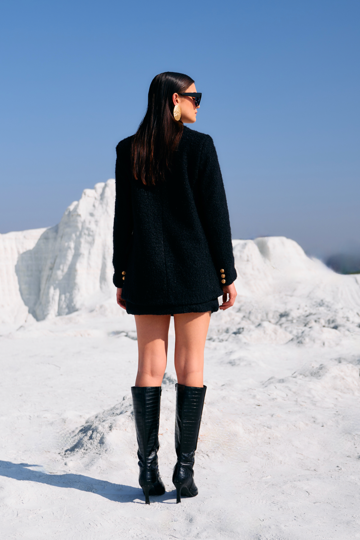 MATERIAL GIRL BLACK COLOR SHERPA FABRIC JACKET AND SKIRT WINTER CO-ORD SET