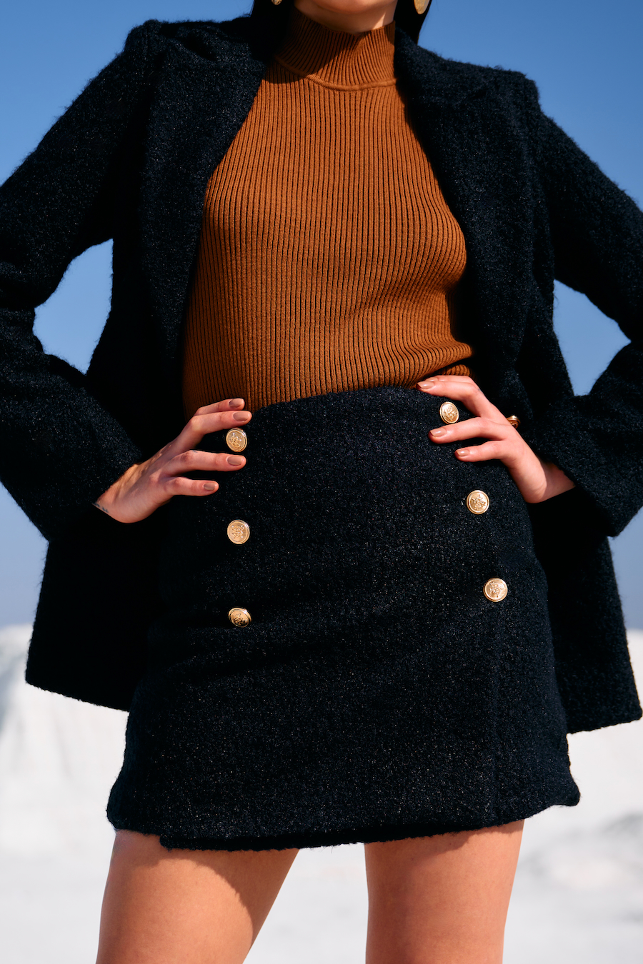 MATERIAL GIRL BLACK COLOR SHERPA FABRIC JACKET AND SKIRT WINTER CO-ORD SET