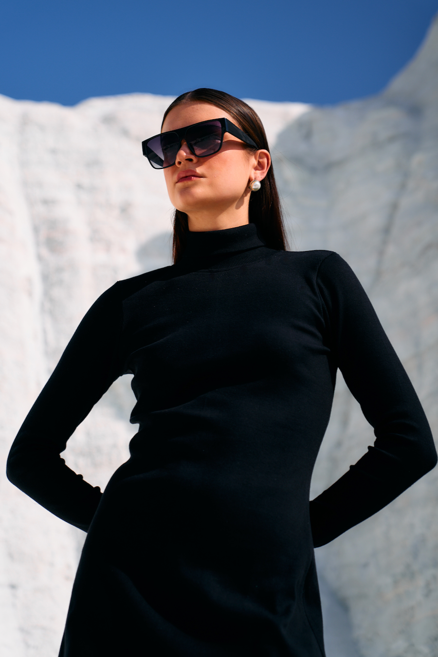 MATERIAL GIRL 02 BLACK KNITS FABRIC MINI LENGTH TURTLE NECK WINTER DRESS