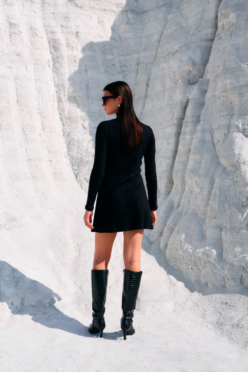 MATERIAL GIRL 02 BLACK KNITS FABRIC MINI LENGTH TURTLE NECK WINTER DRESS