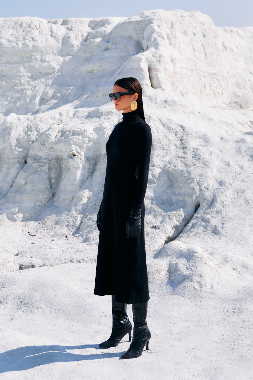 MATERIAL GIRL 02 BLACK KNITS FABRIC MIDI LENGTH WINTER DRESS WITH TURTLE NECK