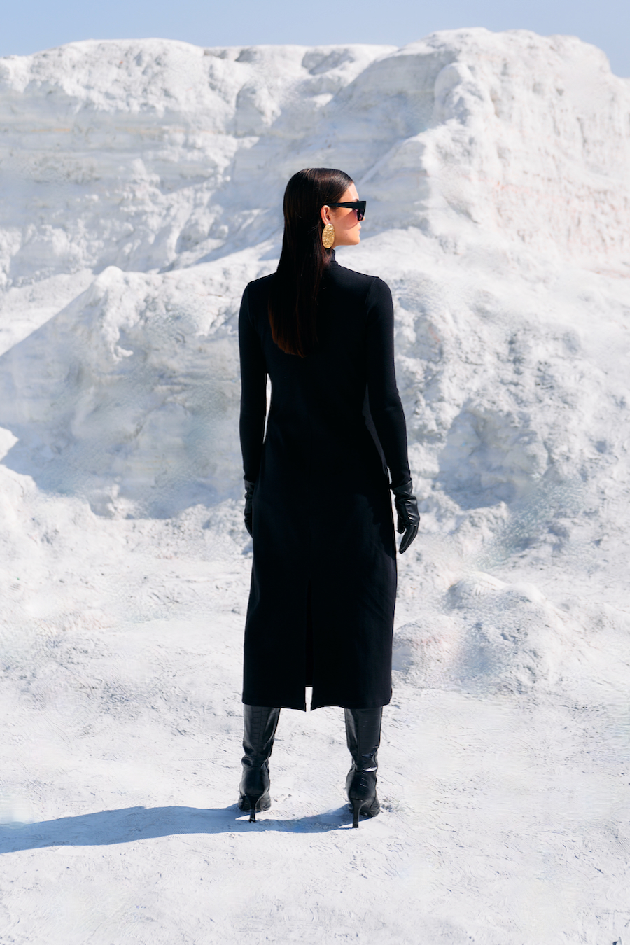 MATERIAL GIRL 02 BLACK KNITS FABRIC MIDI LENGTH WINTER DRESS WITH TURTLE NECK