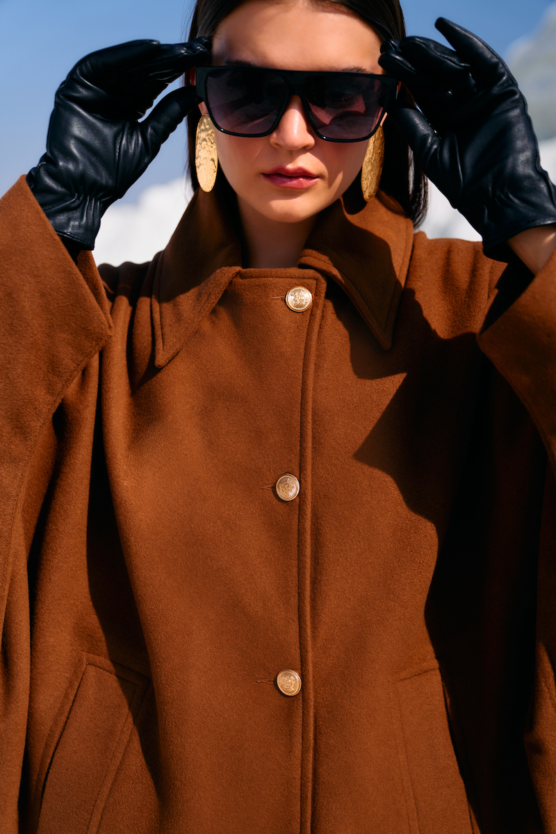 MATERIAL GIRL 02 CINNAMON BROWN COLOR LOOSE FIT FELT FABRIC WINTER JACKET