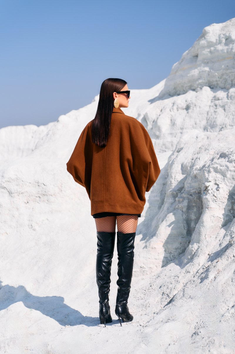 MATERIAL GIRL 02 CINNAMON BROWN COLOR LOOSE FIT FELT FABRIC WINTER JACKET