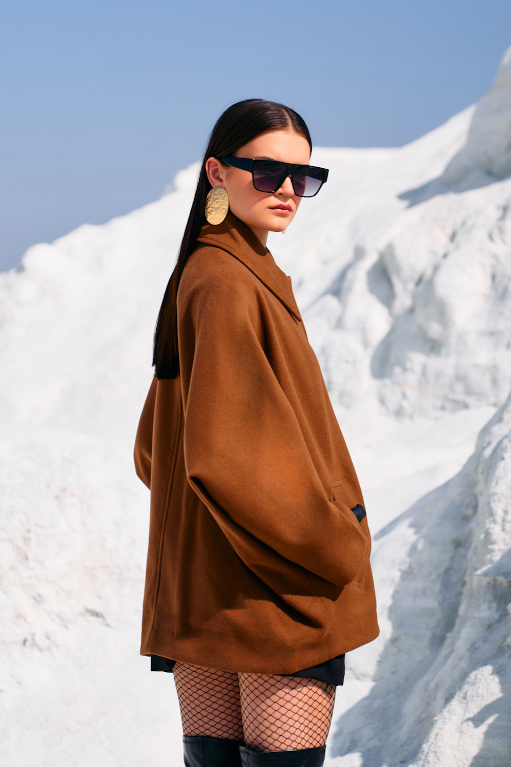 MATERIAL GIRL 02 CINNAMON BROWN COLOR LOOSE FIT FELT FABRIC WINTER JACKET