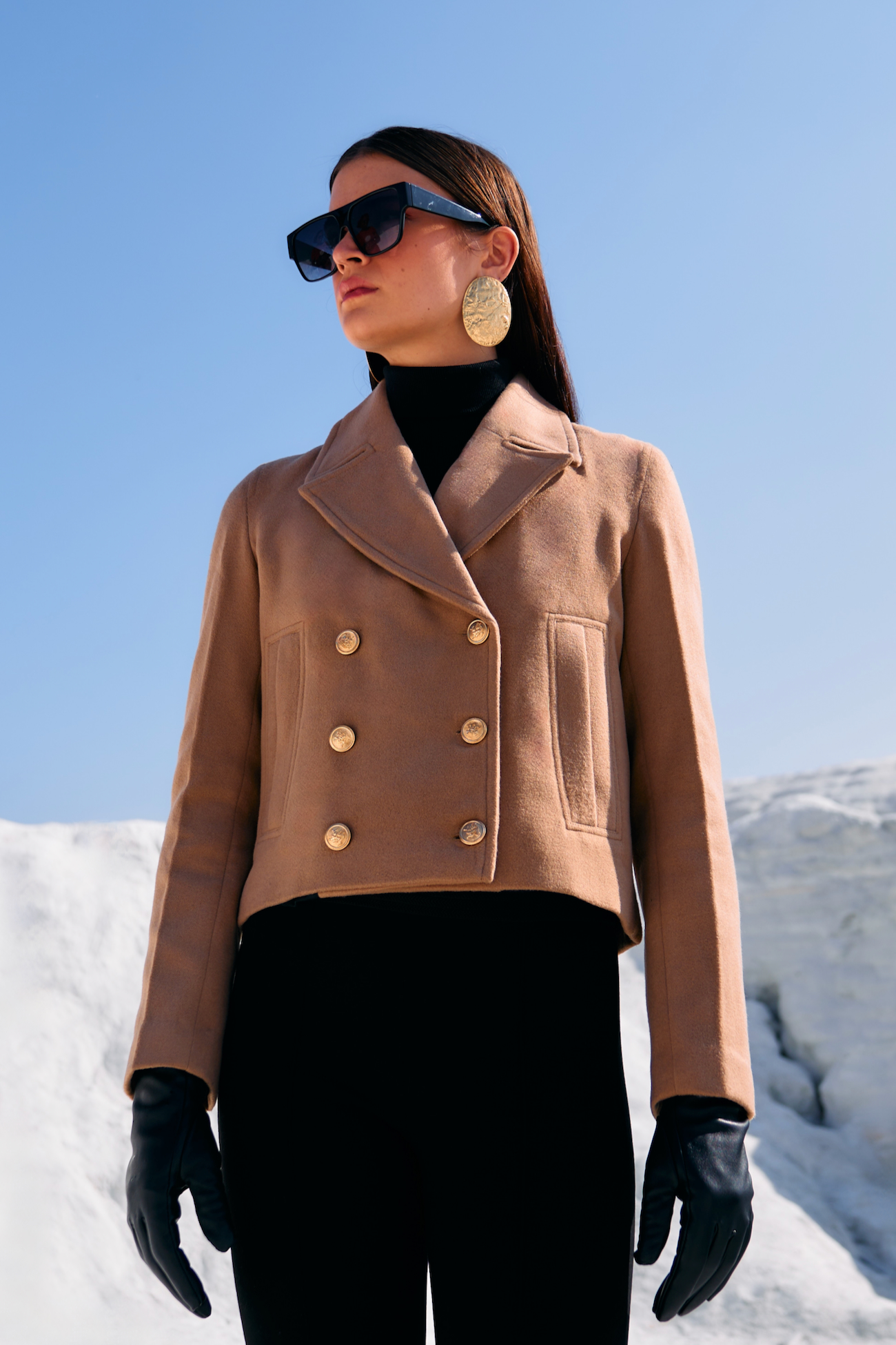 MATERIAL GIRL 02 BIRCH BEIGE COLOR FELT FABRIC SHORT LENGTH DOUBLE BREASTED WINTER JACKET