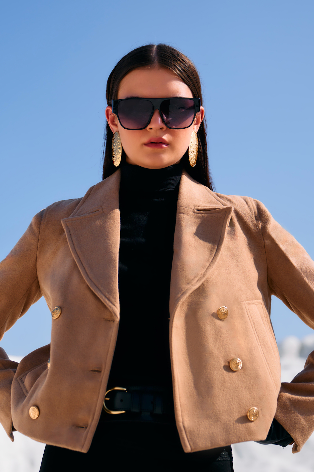 MATERIAL GIRL 02 BIRCH BEIGE COLOR FELT FABRIC SHORT LENGTH DOUBLE BREASTED WINTER JACKET