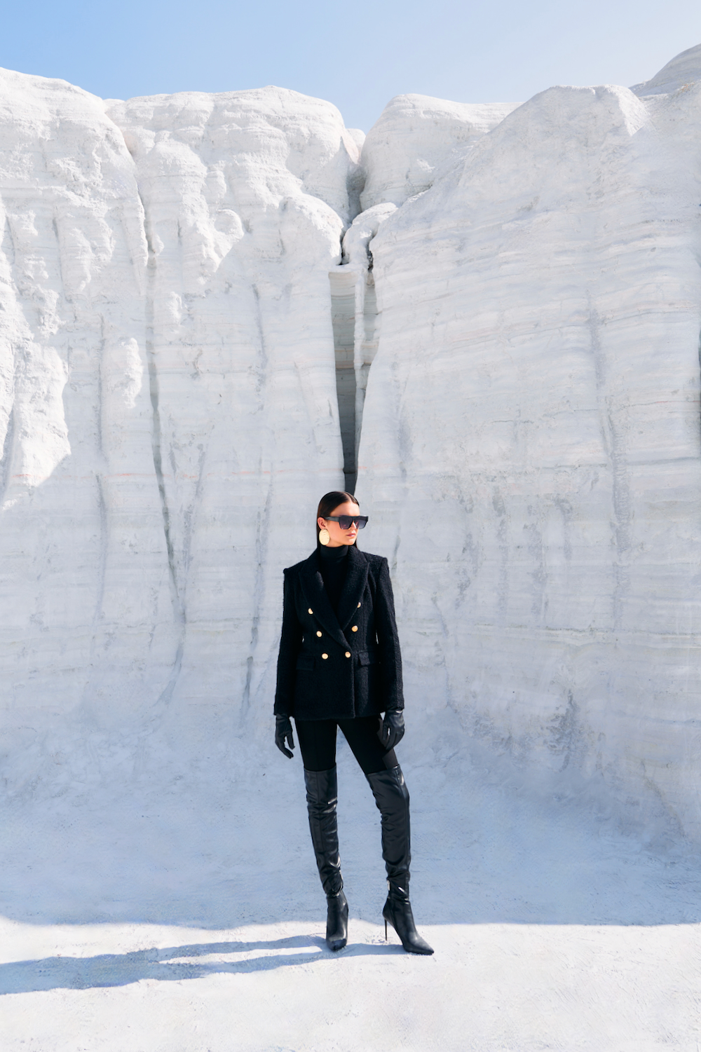 MATERIAL GIRL 02 JADE BLACK COLOR SHERPA FABRIC DOUBLE BREASTED WINTER JACKET