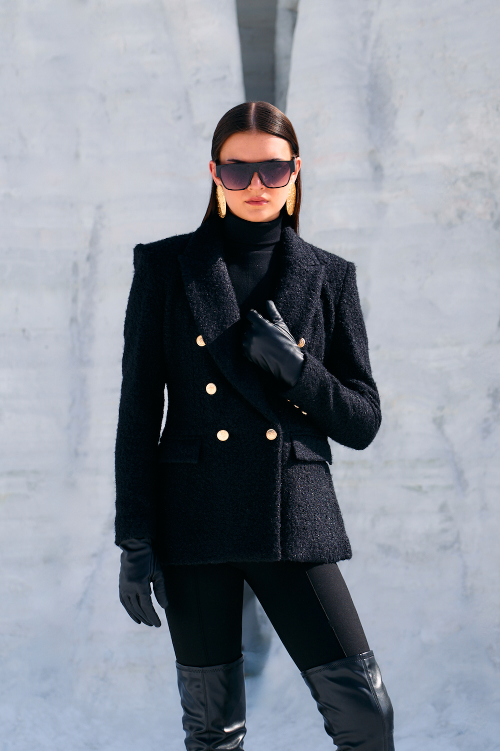 MATERIAL GIRL 02 JADE BLACK COLOR SHERPA FABRIC DOUBLE BREASTED WINTER JACKET