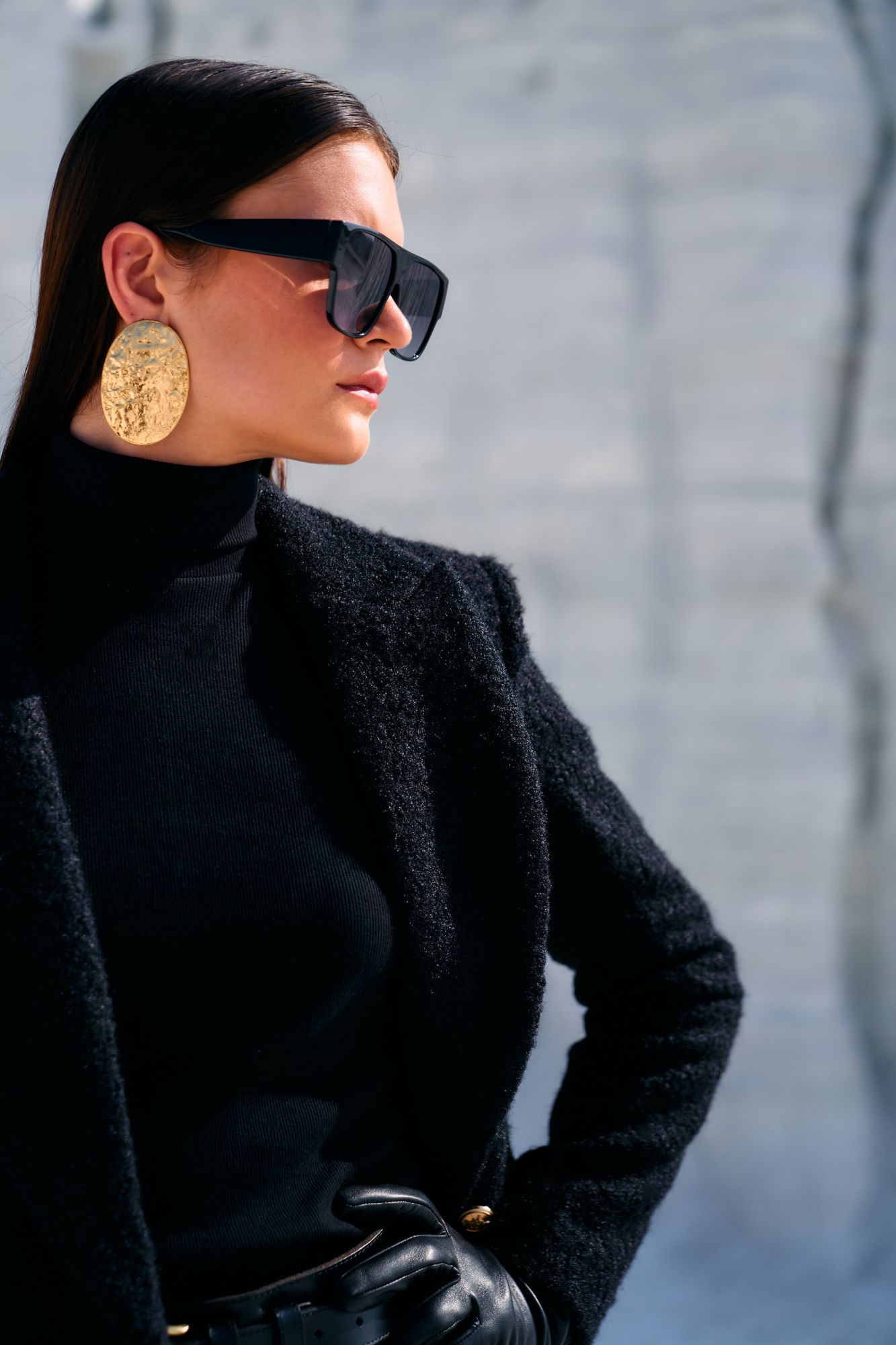 MATERIAL GIRL 02 JADE BLACK COLOR SHERPA FABRIC DOUBLE BREASTED WINTER JACKET