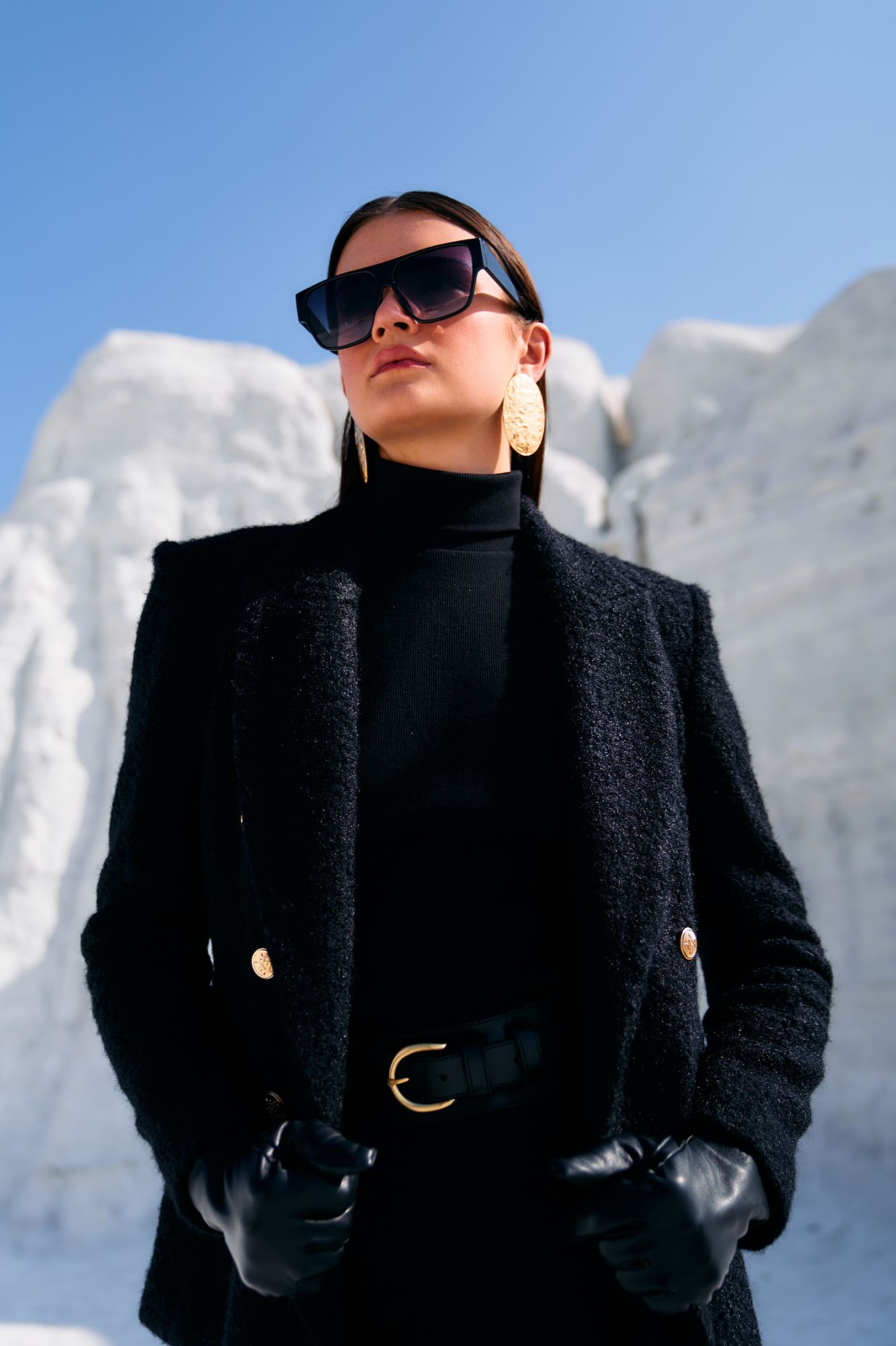 MATERIAL GIRL 02 JADE BLACK COLOR SHERPA FABRIC DOUBLE BREASTED WINTER JACKET