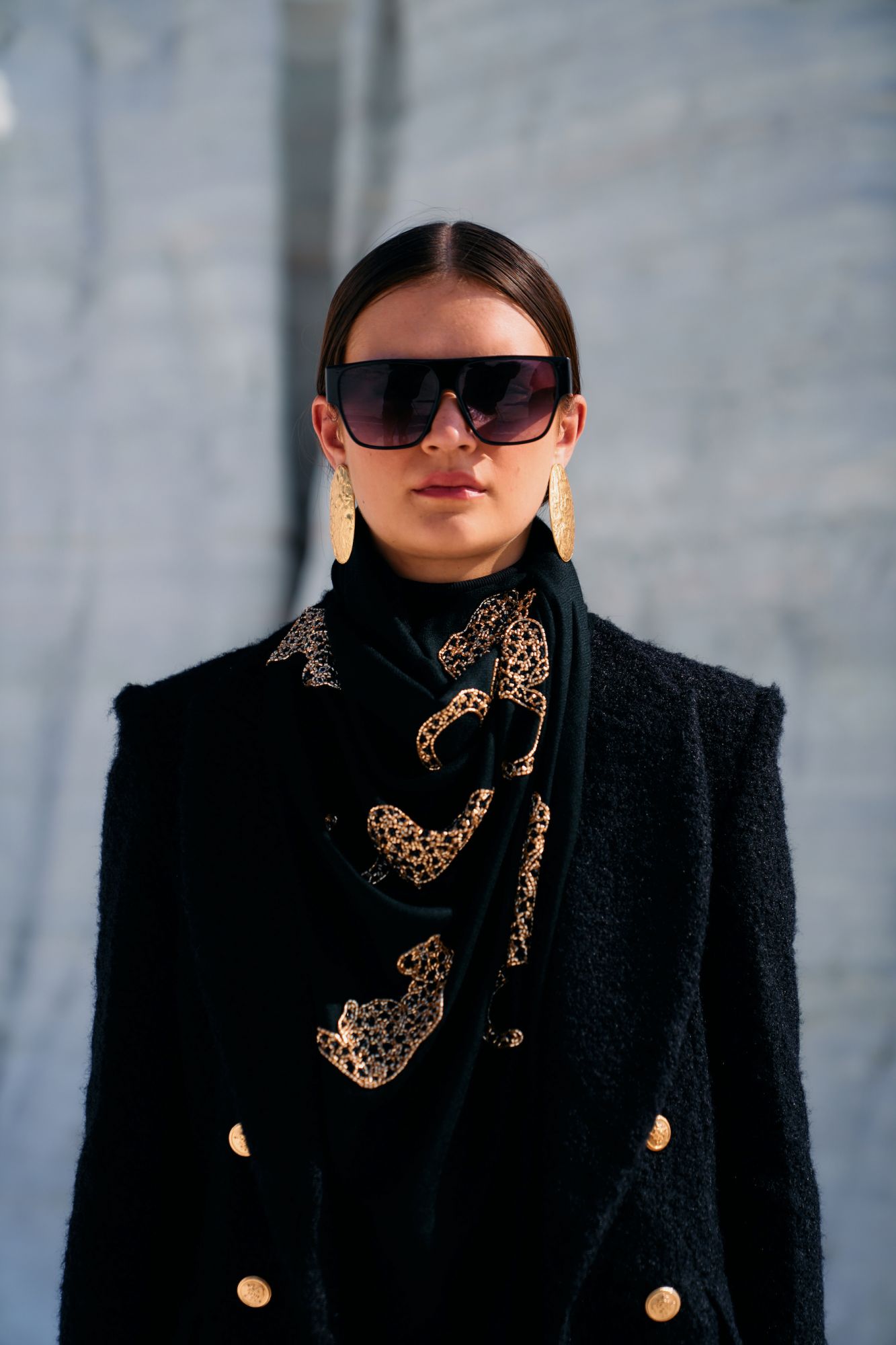 MATERIAL GIRL 02 JADE BLACK COLOR SHERPA FABRIC DOUBLE BREASTED WINTER JACKET