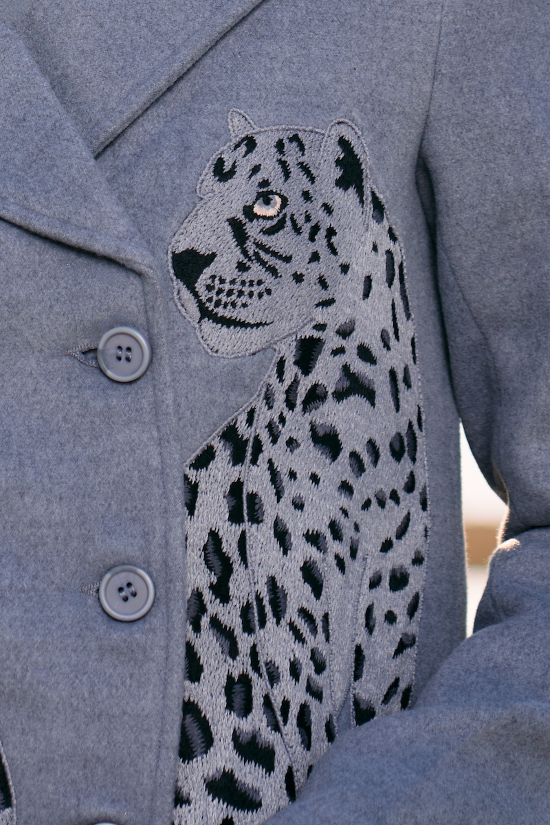 MATERIAL GIRL 02 LIGHT GREY FELT FABRIC EMBROIDERED DOUBLE BREASTED WINTER SHORT LENGTH JACKET