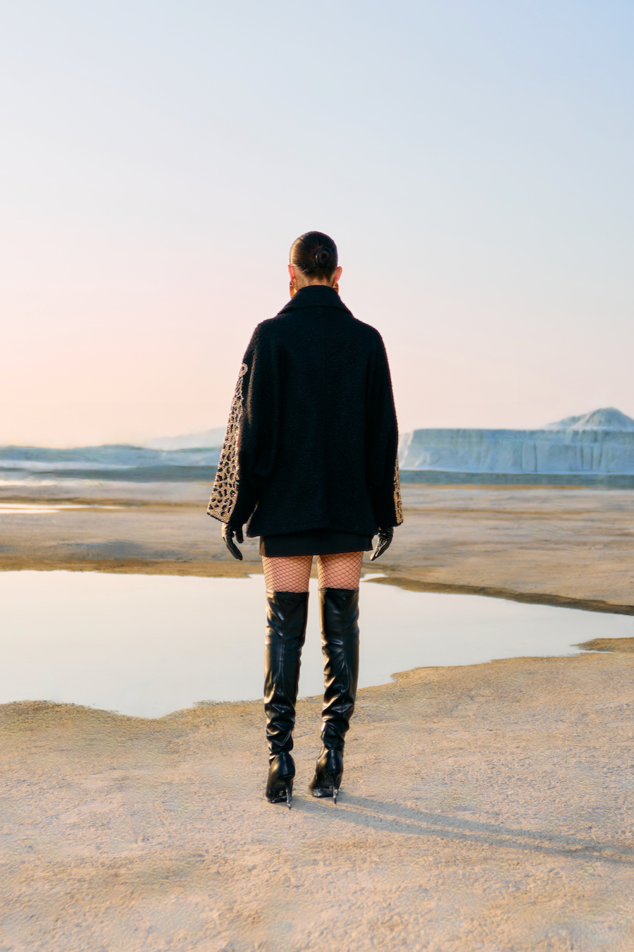 MATERIAL GIRL 02 JADE BLACK COLOR SHERPA FABRIC LOOSE FIT PARTY JACKET WITH GOLD LEOPARD HAND EMBROIDERY