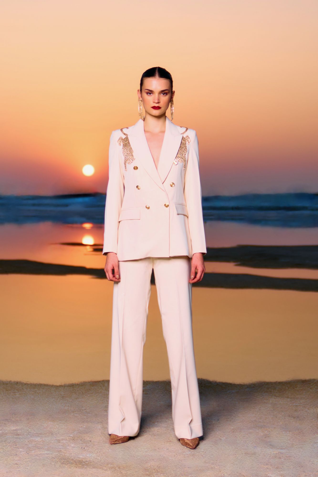 MATERIAL GIRL 02 IVORY CREAM COLOR JACKET AND PANT CO-ORDINATE WITH GOLD ZARI AND DABKA HAND EMBROIDERY
