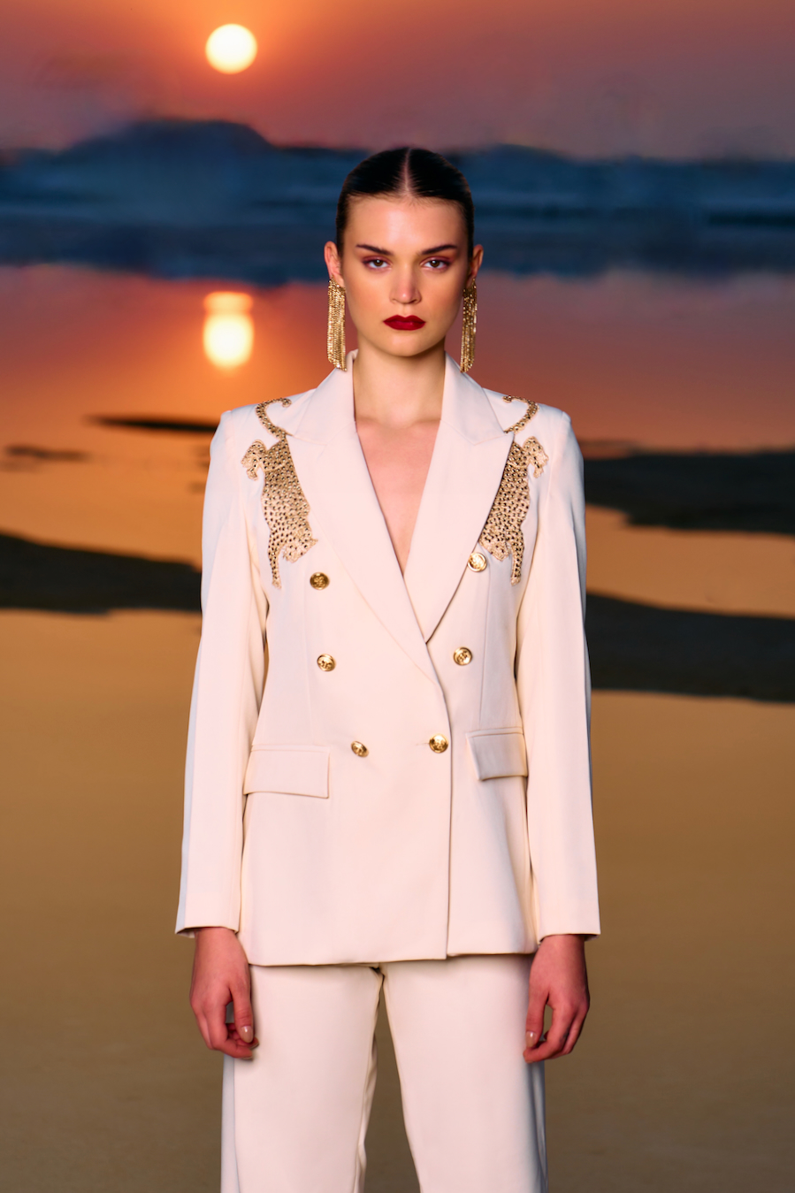 MATERIAL GIRL 02 IVORY CREAM COLOR JACKET AND PANT CO-ORDINATE WITH GOLD ZARI AND DABKA HAND EMBROIDERY