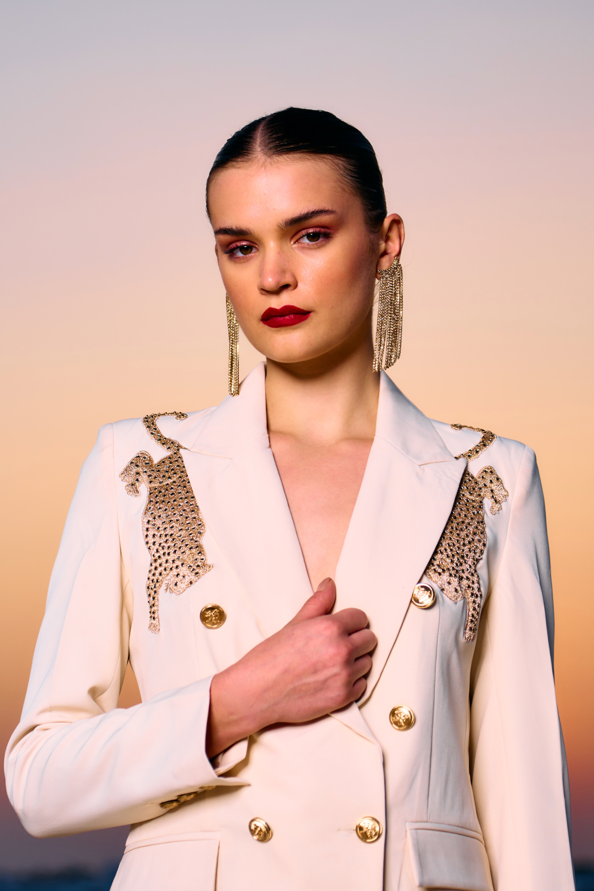MATERIAL GIRL 02 IVORY CREAM COLOR JACKET AND PANT CO-ORDINATE WITH GOLD ZARI AND DABKA HAND EMBROIDERY