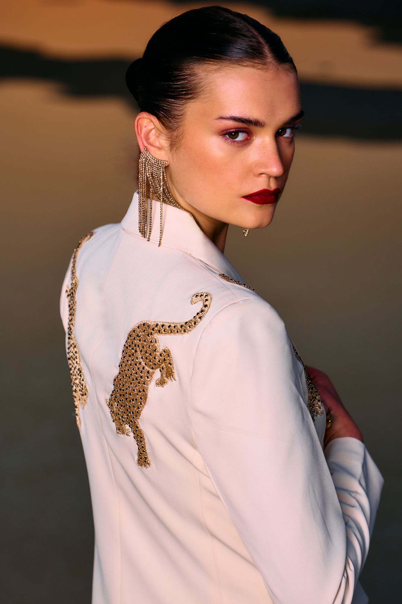 MATERIAL GIRL 02 IVORY CREAM COLOR JACKET AND PANT CO-ORDINATE WITH GOLD ZARI AND DABKA HAND EMBROIDERY