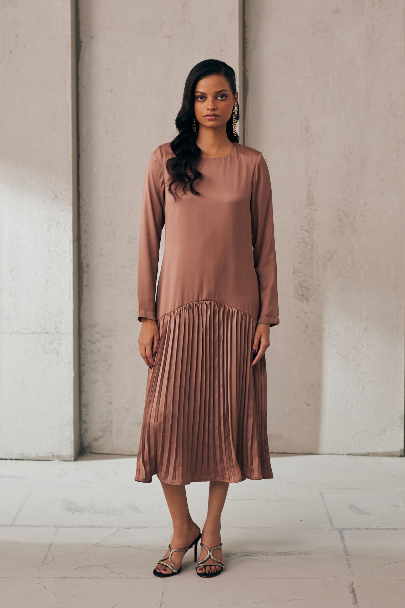 MIDNIGHT MIRAGE SANDSTONE PLEAT DRESS